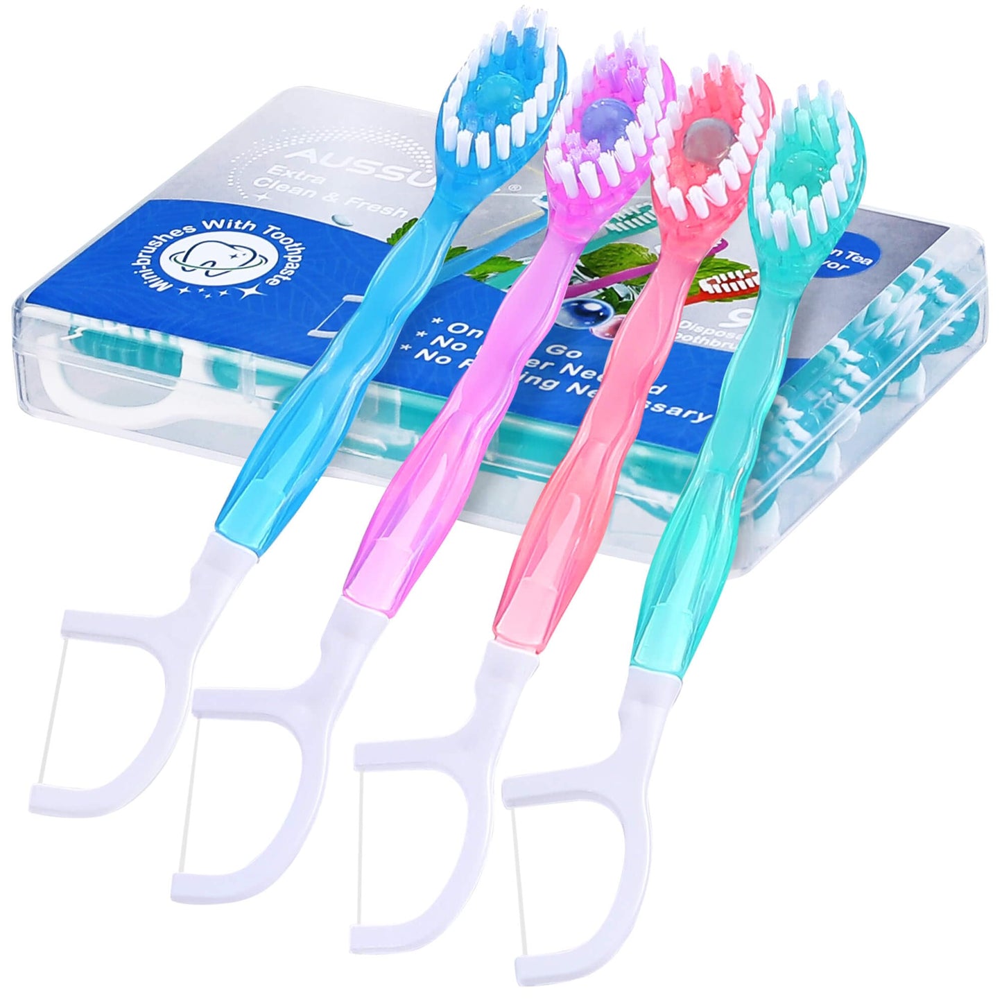 36 Pack Mini Disposable Toothbrushes – 5-in-1 Prepasted Travel Toothbrush with Toothpaste Floss & Pick for Hotel Camping Flight Car Guest Use – 9ct per Portable Case Essentials for Women Men Kids