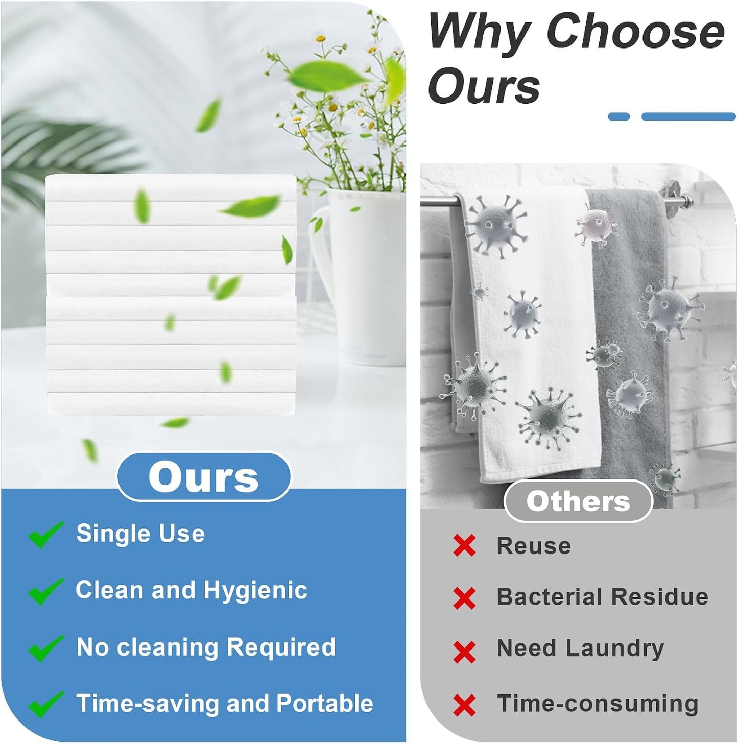 Disposable Towels 50 Count, 32"x16" Ultra Absorbent & Soft Disposable Body Towels, Single-Use Cleaning Towels, Suitable for Home, Salon, Travel, Comping, Gym, Pet, Bulk Towel