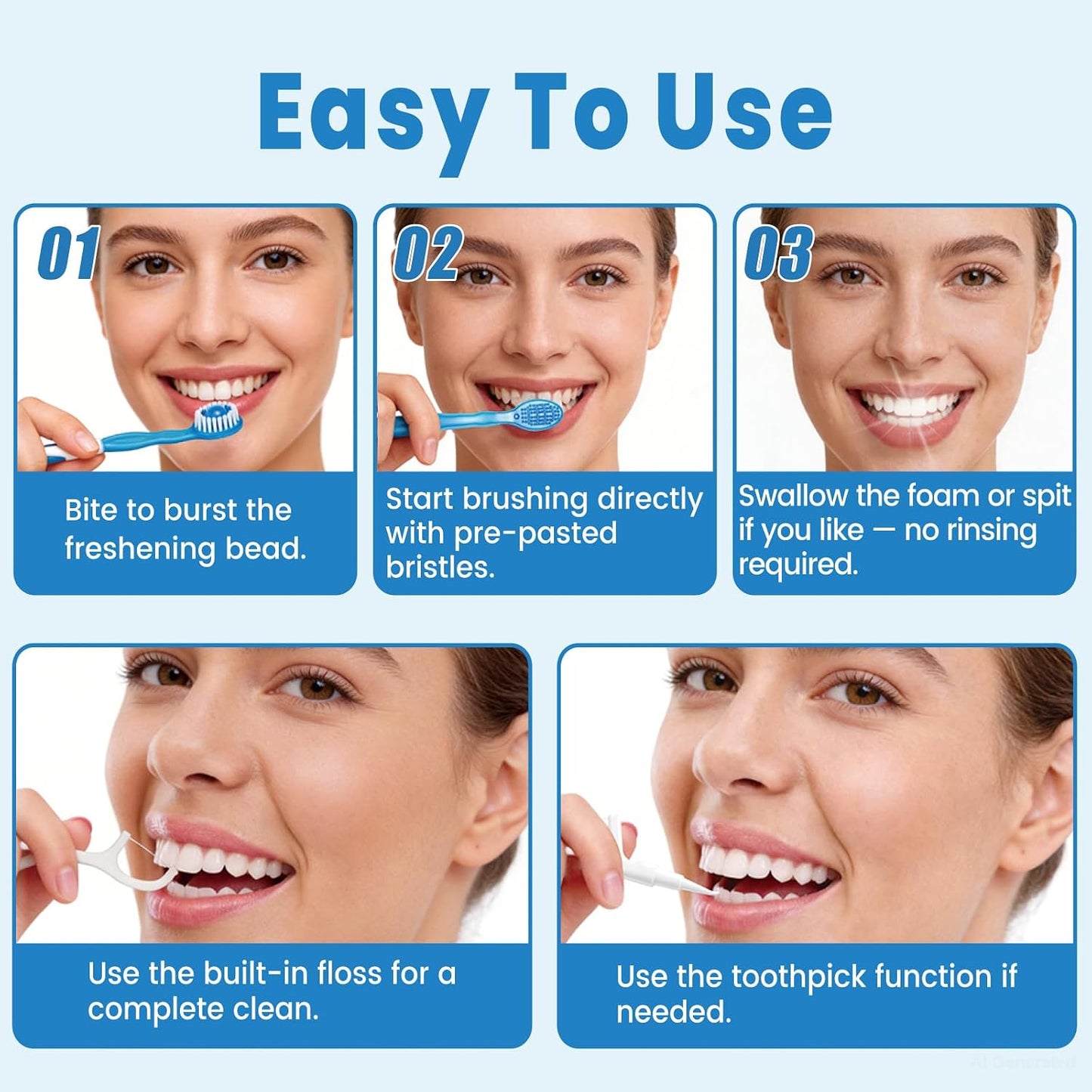 5 in 1 Disposable Travel Toothbrushes, Prepasted Mini On-the-Go Disposable Toothbrushes with Toothpaste Floss Pick Tongue Scraper, Individually Wrapped Travel Toothbrush Set(30PCS,Mint)