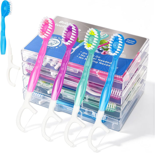 48 Pack Mini Disposable Toothbrushes, 5-in-1 Prepasted Travel Toothbrush with Toothpaste Beads, Floss, Tongue Scraper & Pick, 4 Flavors for Portable Oral Care during Travel, Camping, Office & Home