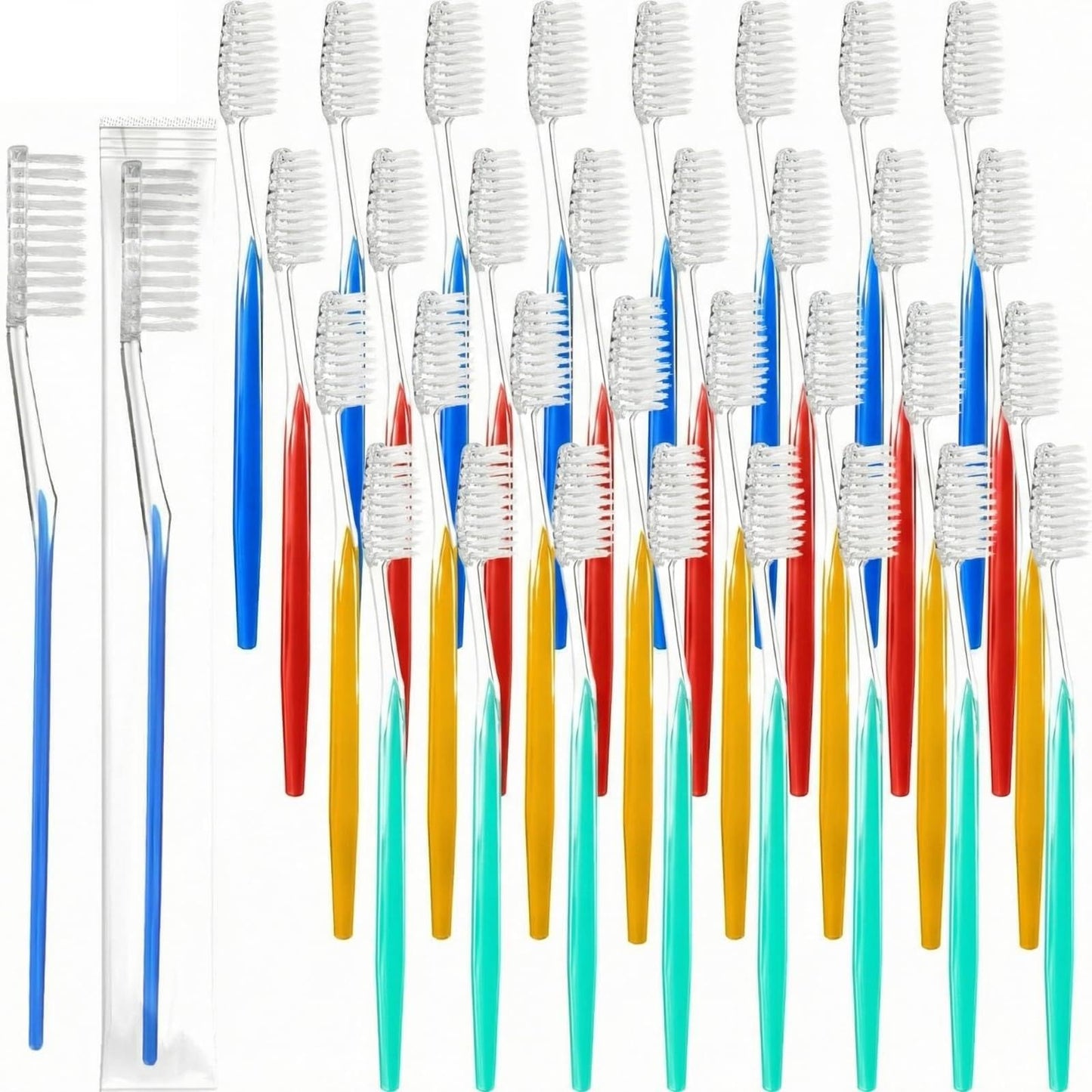 Patelai 100 Pcs Disposable Travel Toothbrush Bulk Individually Wrapped Toothbrush Pack Medium Soft Bristle Manual Disposable Colorful Tooth Brush for Adult Work Travel Hotel Donation (Vivid)
