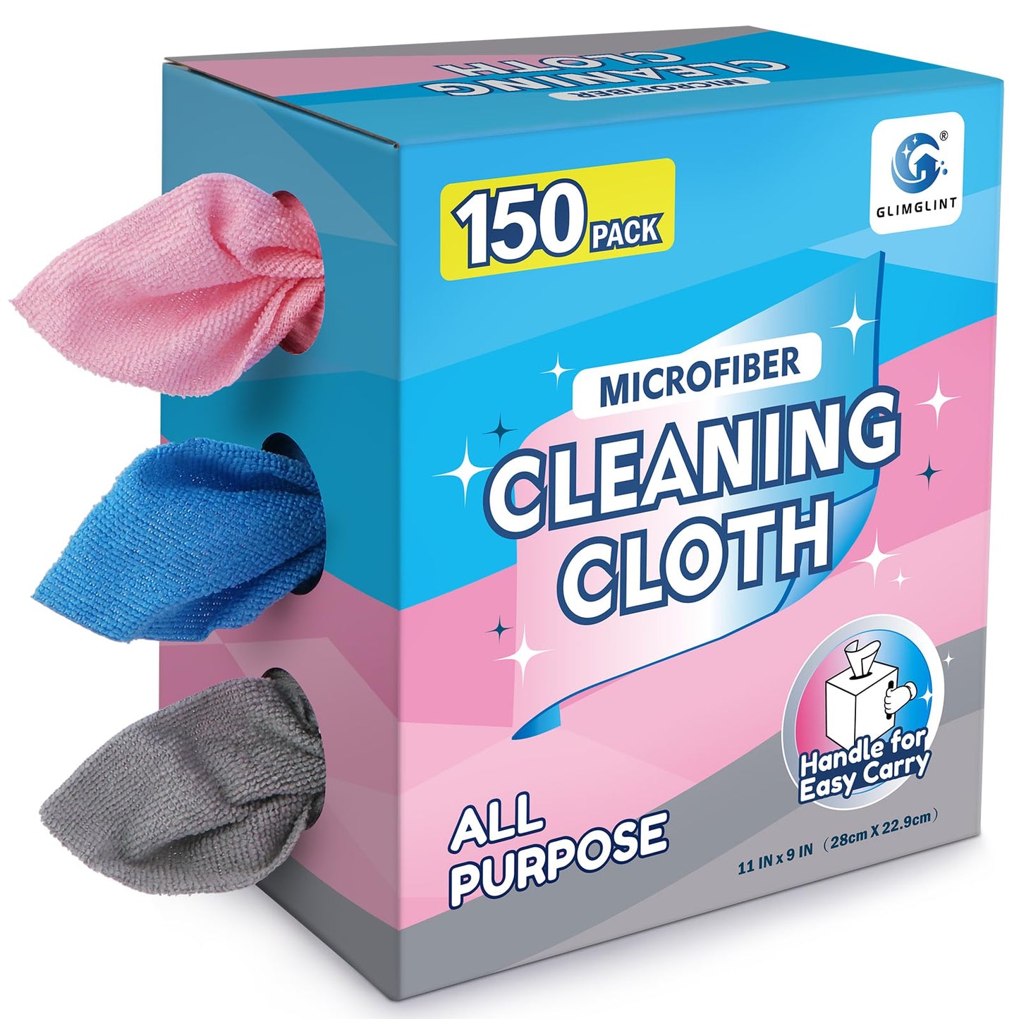 GLIMGLINT Microfiber Cleaning Cloth 100 Pack, Reusable Paper Towels 11 x 9 | Lint Free & Ultra Absorbent Cleaning Rags for Car, Home, Kitchen, Glass & Screen, Washable Shop Towel Rag with Box Grey