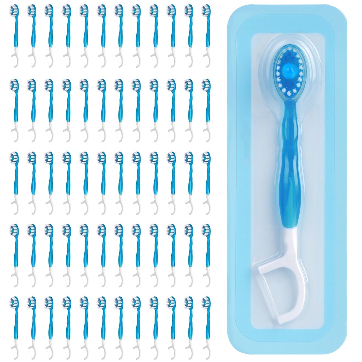 40 Count Disposable Mini Travel Toothbrushes Individually Wrapped, 5 in 1 Pre-Pasted Mini-Brush+Floss+Pick+Tongue Scraper, On The Go Toothbrush with Freshening Bead, Coolmint