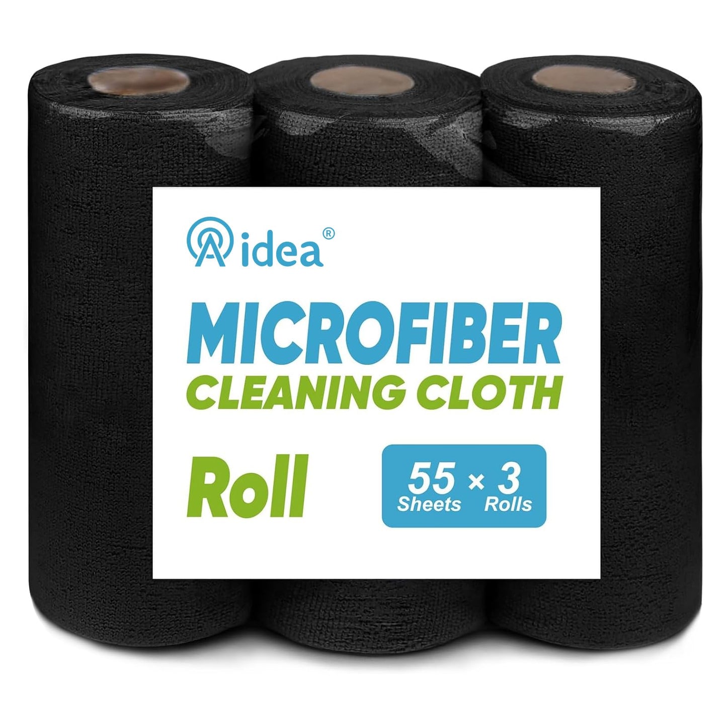 AIDEA Microfiber Cleaning Cloth Roll, Blue Shop Towels 55 Sheets 11×9" | Reusable Paper Towels, Microfiber Towels for Cars, Microfiber Rags for Automotive,Workshop, House, Kitchen, Cleaning Supplies