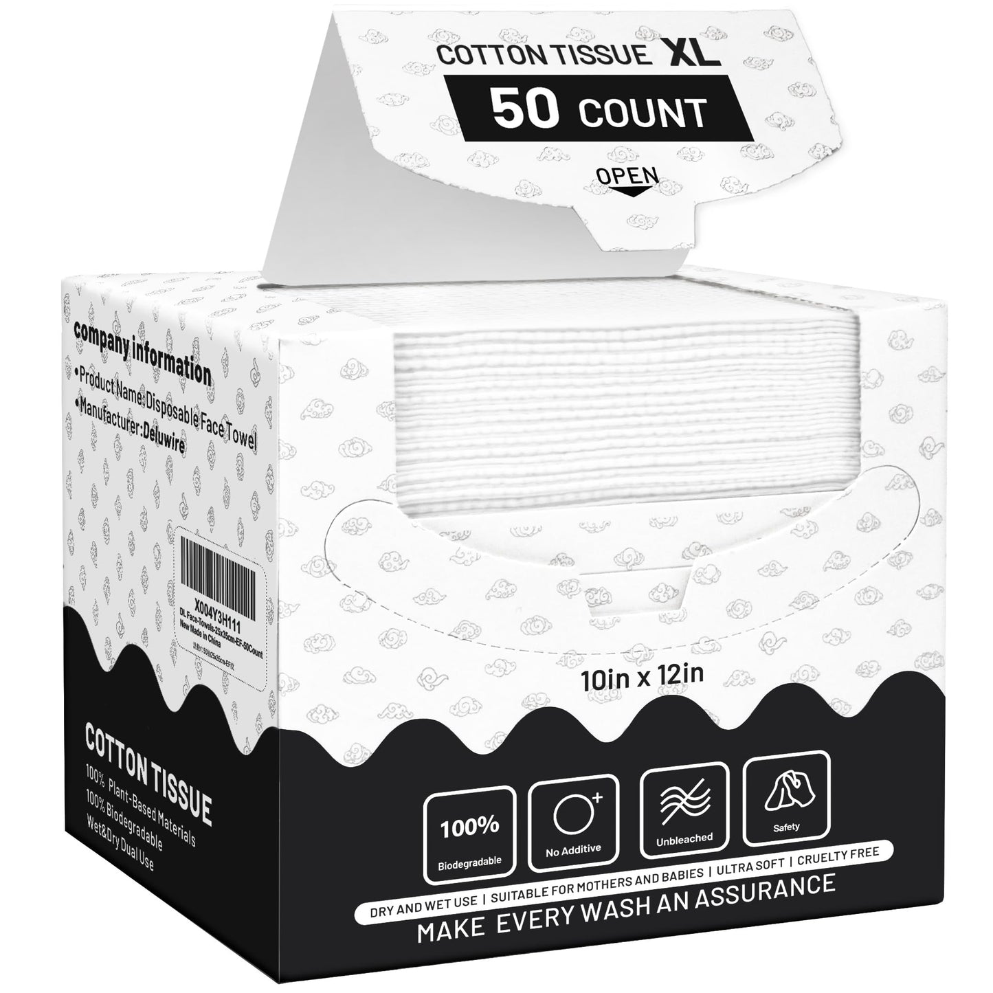 Face Towels Disposable XL 10"×12", Ultra Soft Facial Towels, 50 Count | Thick Biodegradable Face Towels, Plant Fiber Dry Wipes for Sensitive Skin, Makeup Remover & Face Cleansing