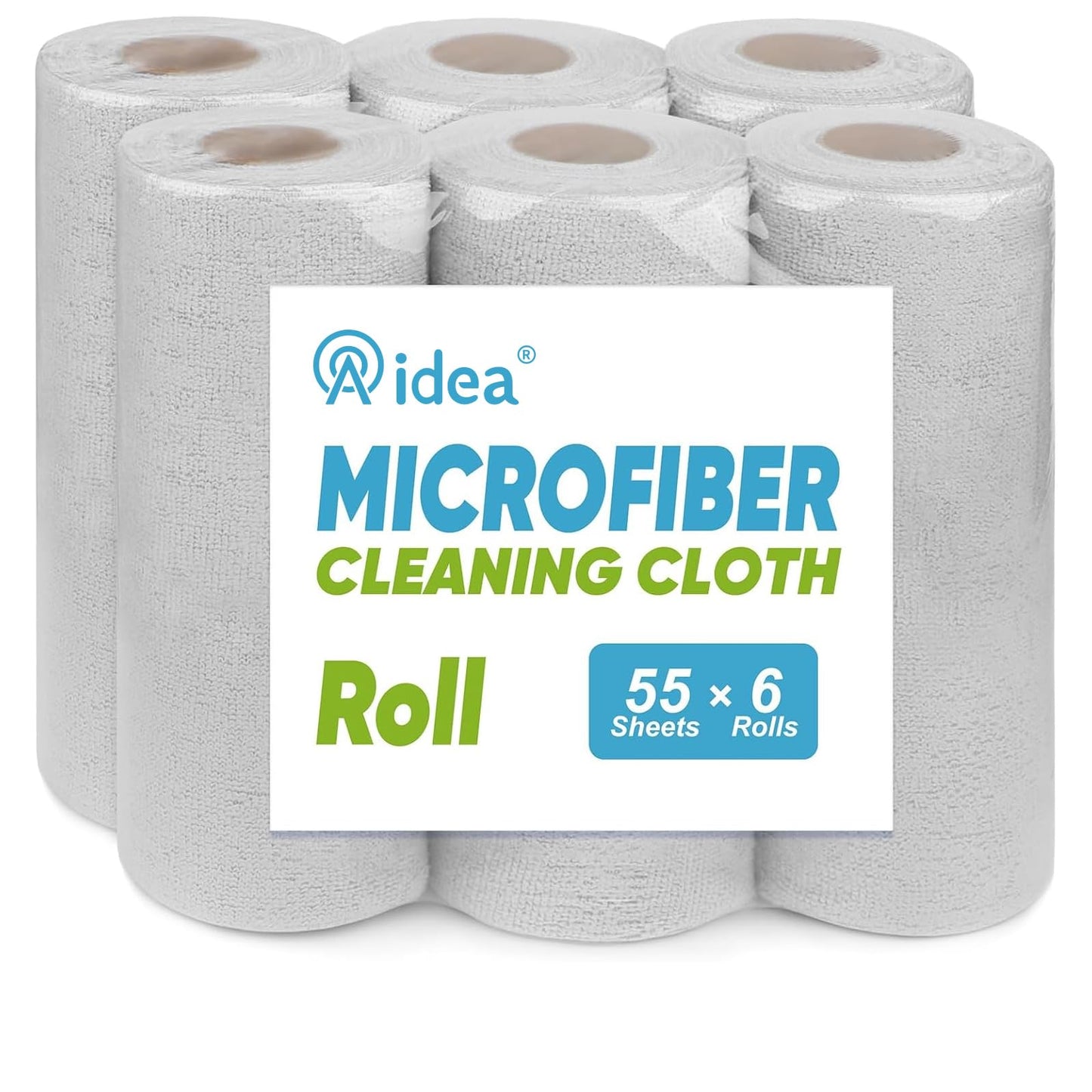 AIDEA Microfiber Cleaning Cloth Roll, Blue Shop Towels 55 Sheets 11×9" | Reusable Paper Towels, Microfiber Towels for Cars, Microfiber Rags for Automotive,Workshop, House, Kitchen, Cleaning Supplies