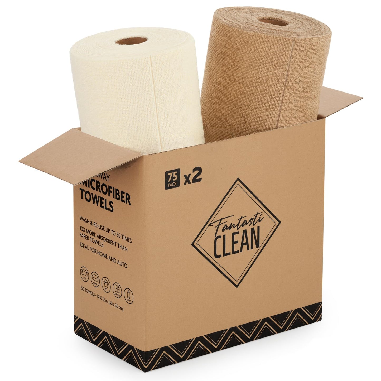 Fantasticlean Microfiber Cleaning Cloth Roll -75 Pack, 12" x 12" (Pink) | Super Absorbent, Lint-free, Tear-away Microfiber Towel Roll, for All-Purpose Cleaning, Reusable Alternative to Paper Towels