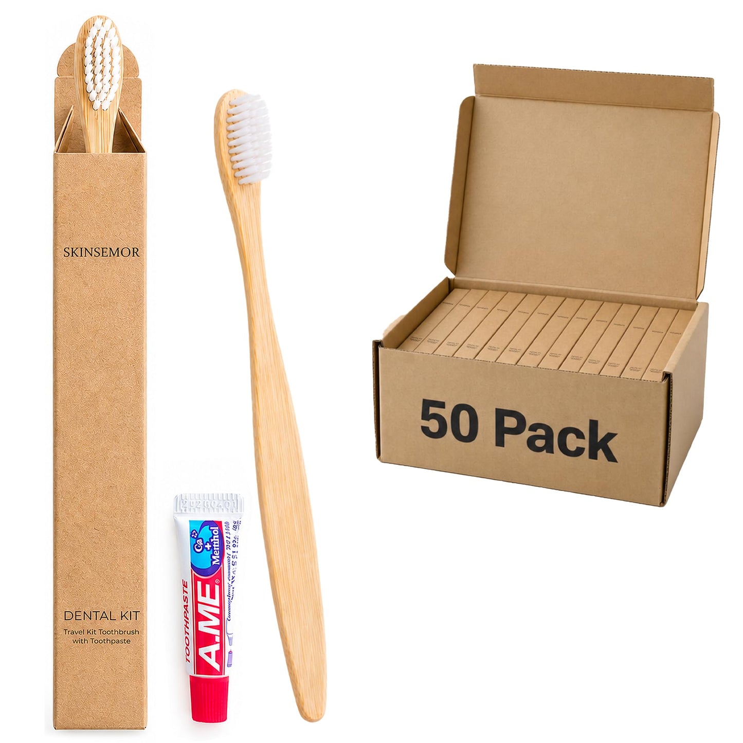 Disposable Travel Toothbrushes with Toothpaste, 10 Individually Wrapped Single Use Bamboo Toothbrush Kits for Trips, Camping, Overnight Stays, Guests and Home Backup