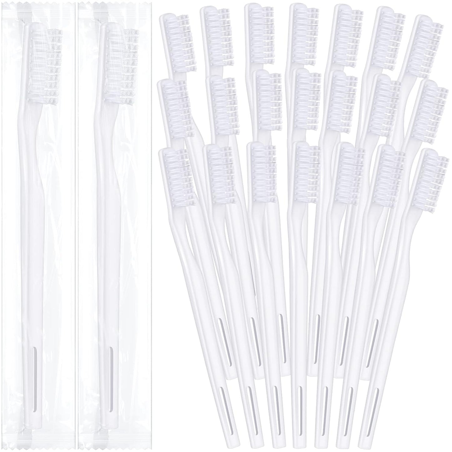 Chengu 200 Pcs Toothbrush Bulk Disposable, Individually Wrapped,White | Disposable Toothbrush for Hotels Donations Guests Adults, Individually Wrapped Tooth Brushes with Soft Bristle, Single Use