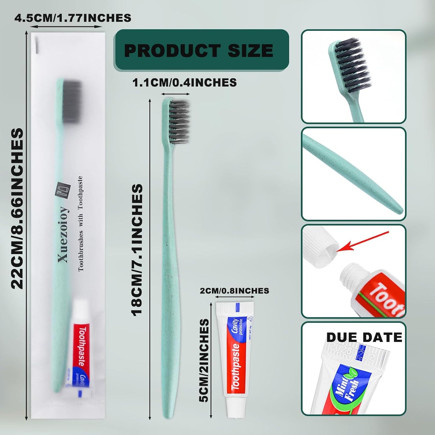 Disposable Toothbrushes with Toothpaste,60 Pack Green | Individually Wrapped Disposable Travel Toothbrushes Kit in Bulk for Homeless,Nursing Home,Hotel,Charity