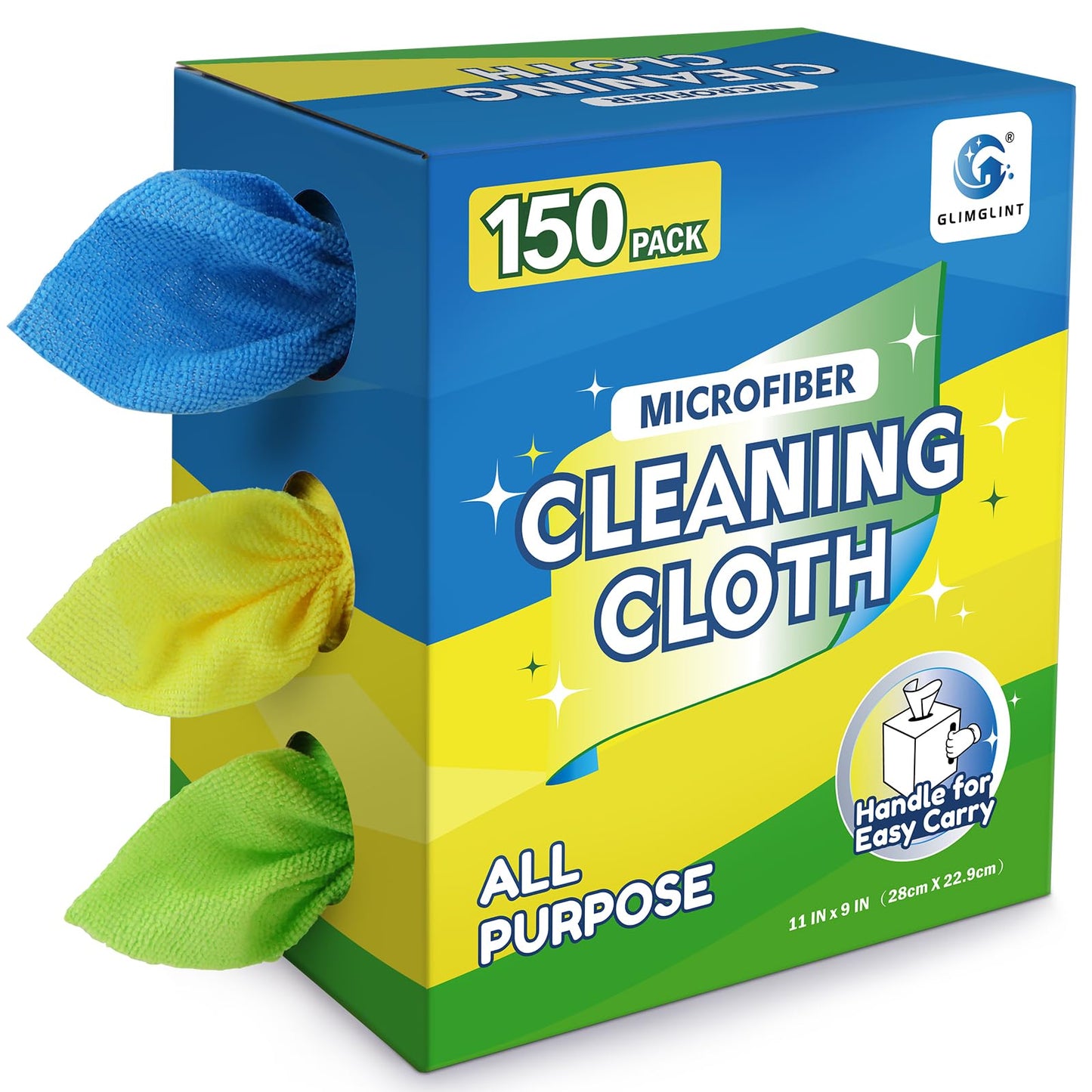 GLIMGLINT Microfiber Cleaning Cloth 100 Pack, Reusable Paper Towels 11 x 9 | Lint Free & Ultra Absorbent Cleaning Rags for Car, Home, Kitchen, Glass & Screen, Washable Shop Towel Rag with Box Grey