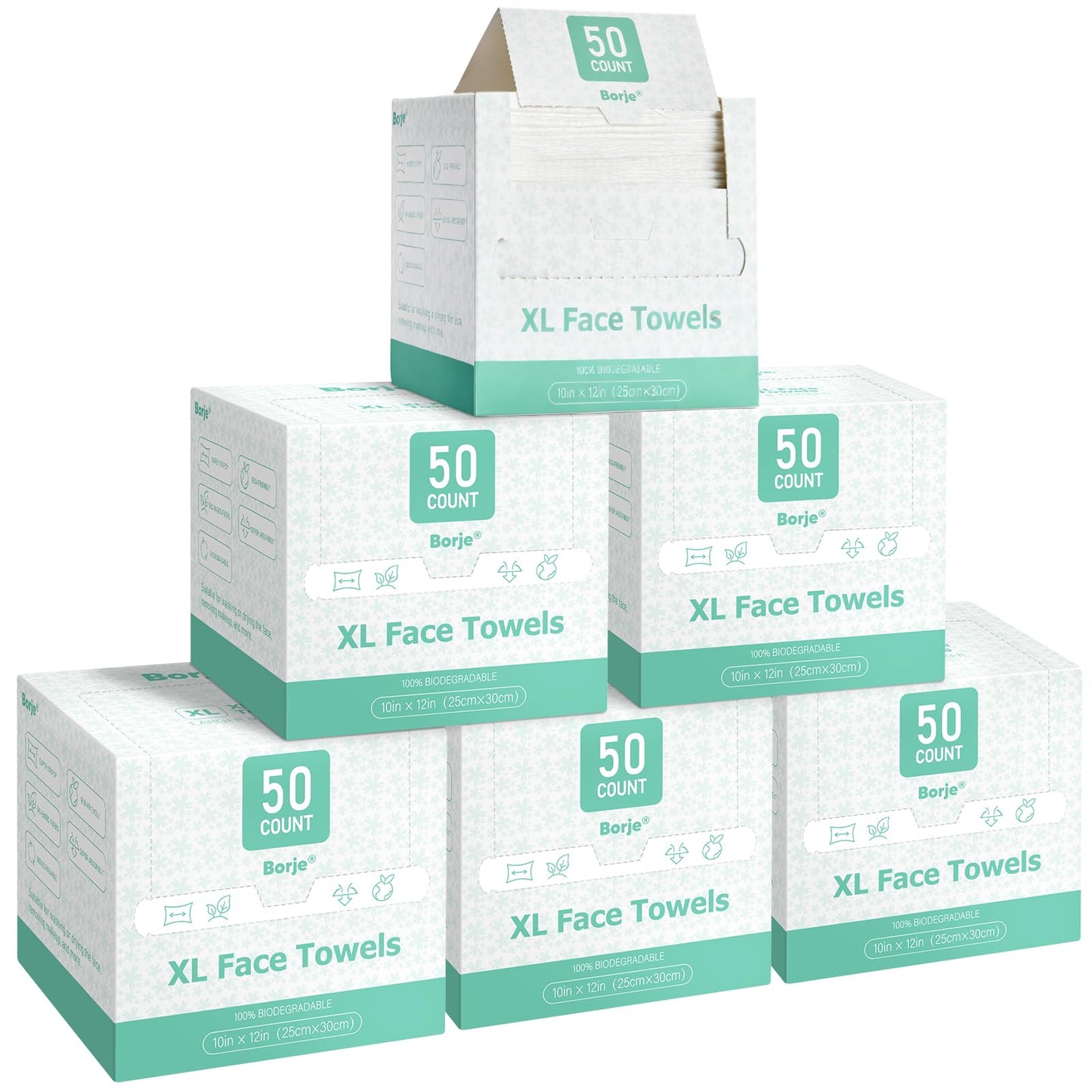 Borje Face Towels XXL, Disposable Face Towel 10" x 12", 100 Count (2 Packs of 50), 100% USDA Biobased Facial Towelettes, Ultra Soft & Hygienic Makeup Remover Dry Wipes for Women Cleansing
