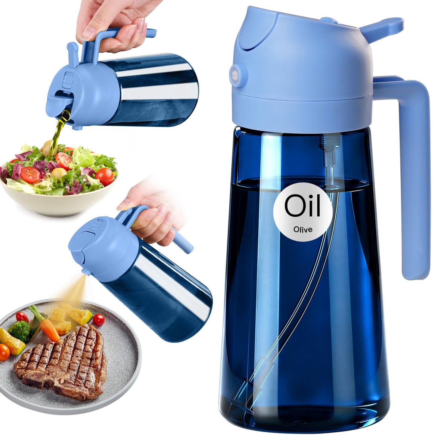 YARRAMATE 16oz/470ml Light Blocking Oil Sprayer for Cooking (Black) | Food-Grade 2 in 1 Olive Oil Dispenser Bottle for Kitchen, Premium Dark Amber Glass Oil Bottle for Air Fryer, BBQ