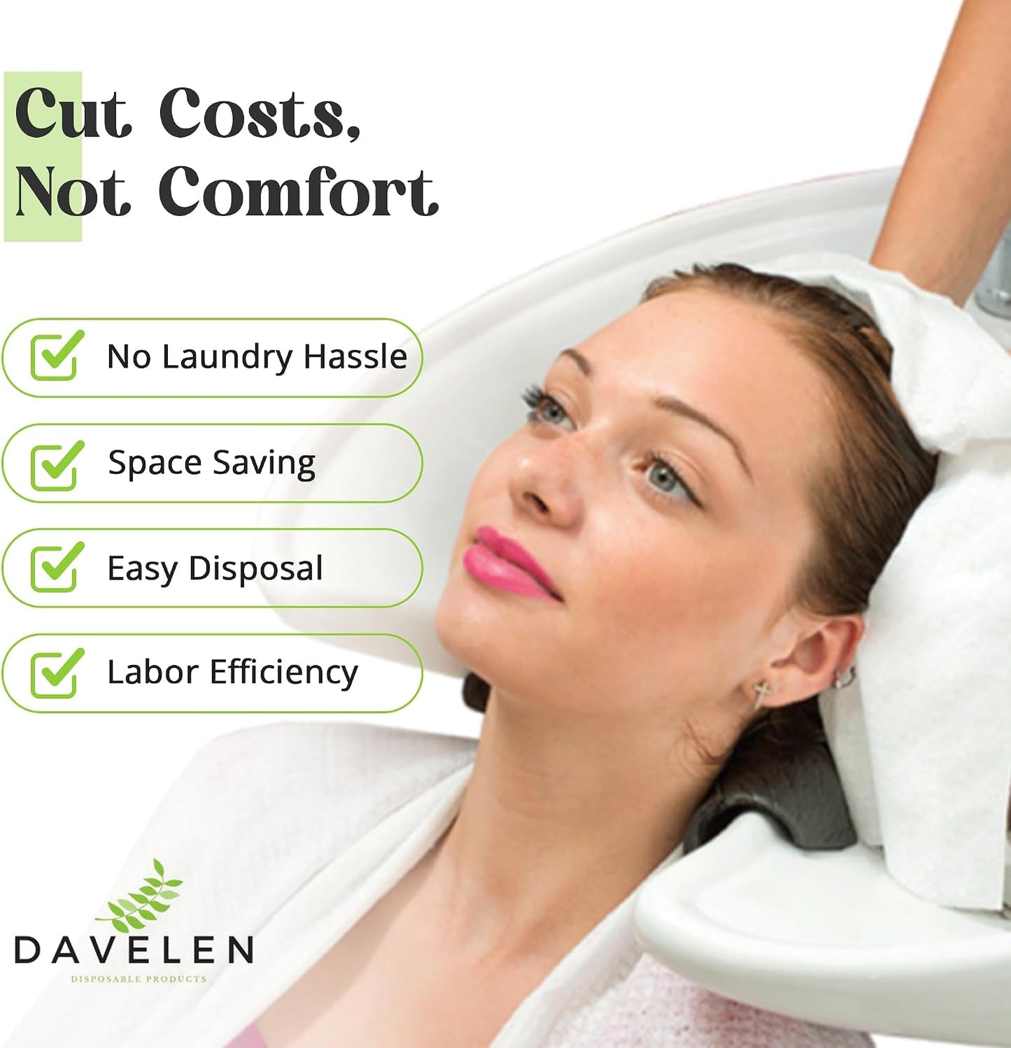 DAVELEN Disposable Large Luxury Towels (50-Count) Spa and Salon Quality Softness for Guests, Clients | Hair, Face, Body Use | Luxurious Comfort, Ecofriendly (050, 32x16 inches)