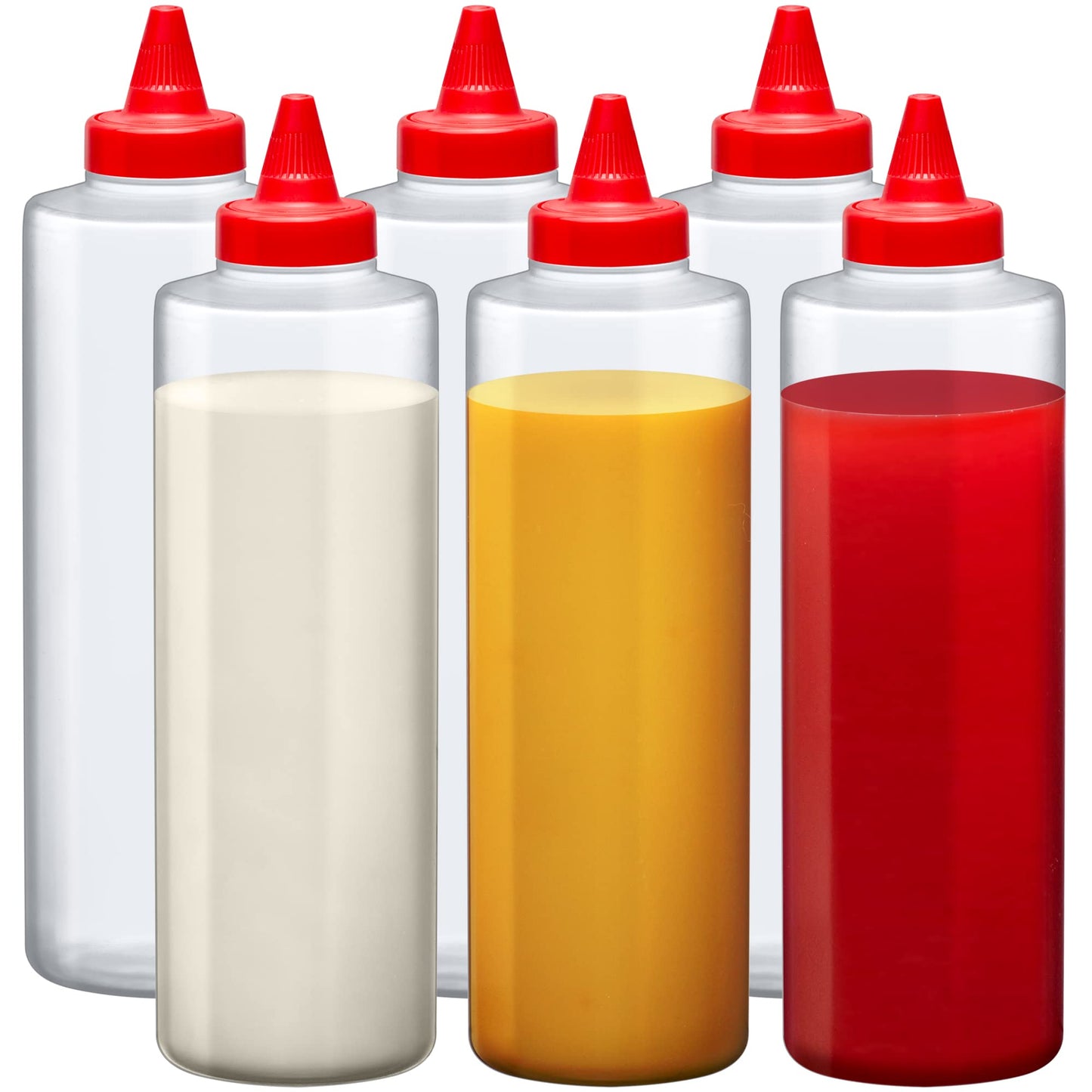 Amazing Abby 16-Ounce Plastic Squeeze Bottles (Set of 6), Reusable Condiment Bottles, BFA-Free, Dishwasher-Safe, Perfect for Ketchup, Mustard, Mayonnaise, Sauces, Condiments, Dressings, and More