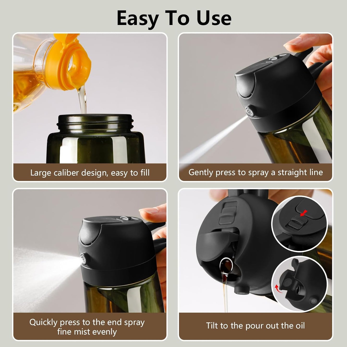 SWEET VIEW 2Pcs Olive Oil Spray Bottle 16oz/470ml | Glass Light-Proof Oil Pourer/Dispenser for Kitchen Air Fryer, Cooking, Salad, and BBQ, with Stickers
