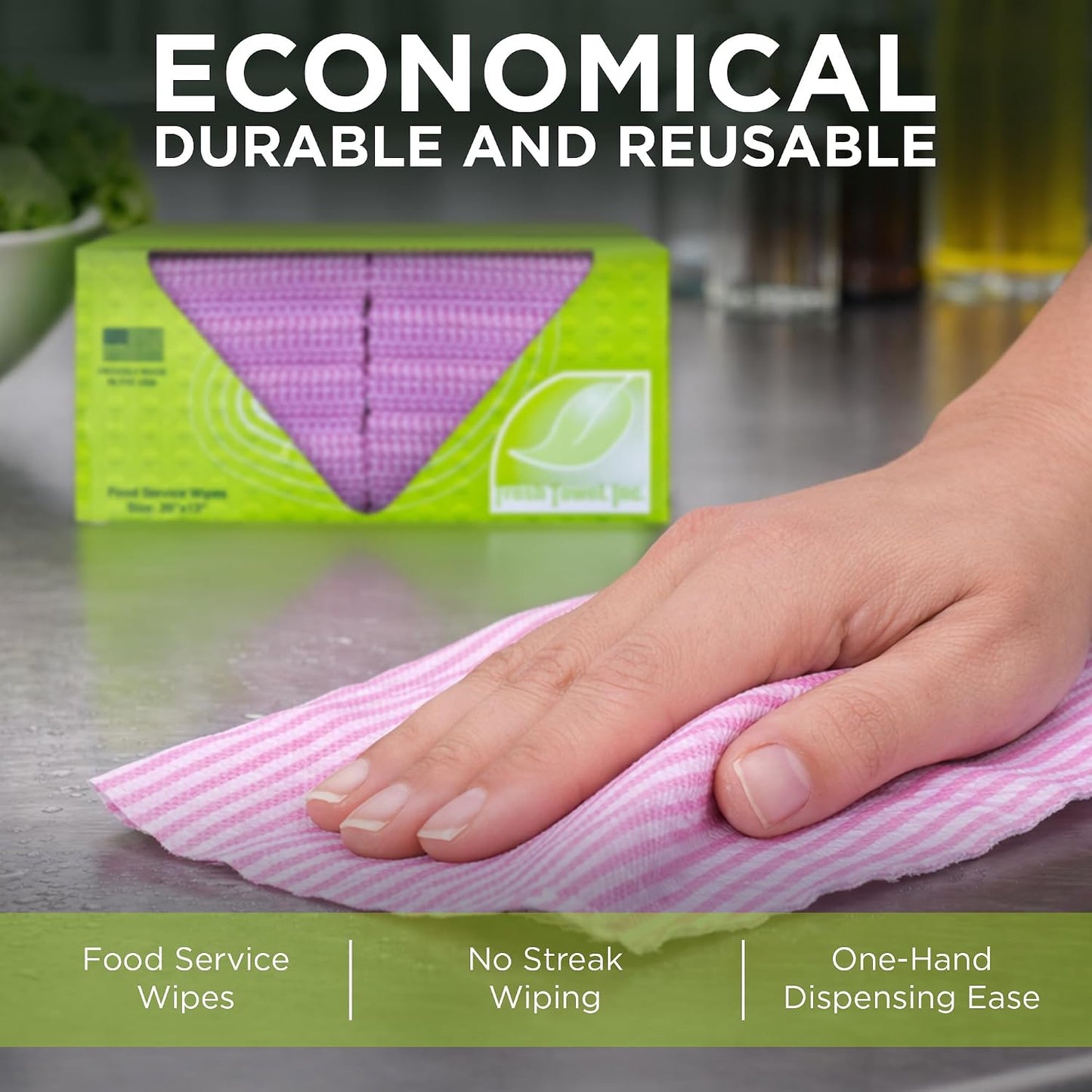 Fresh Towel Pink Foodservice Towels, 200 Count, 13x20 Cleaning Wipes | Straight-line quarter-fold design absorbs spills and may be reused on prep counters, tables, kitchens or service stations.