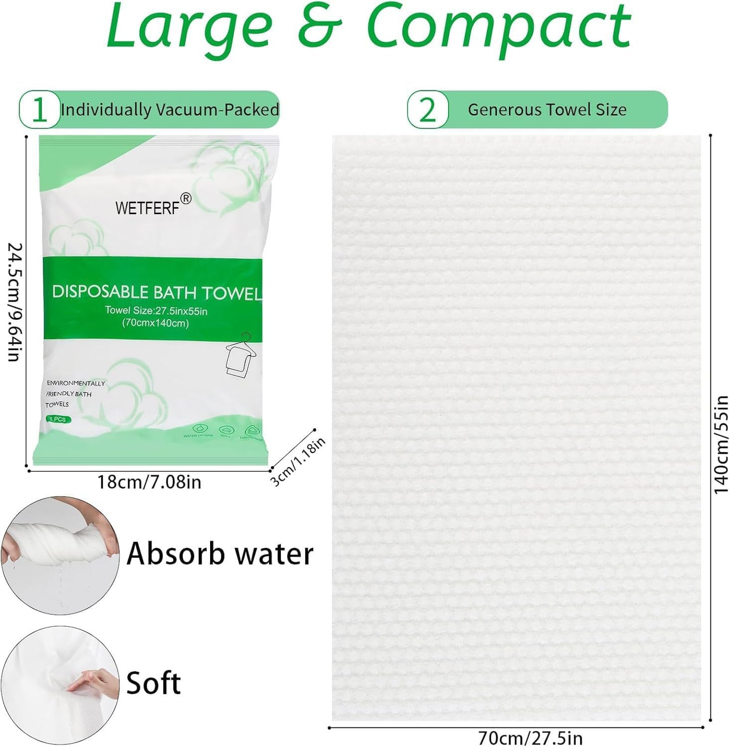 5 Pack Disposable Bath Towels Large 55"x27.5" Thick for Travel
