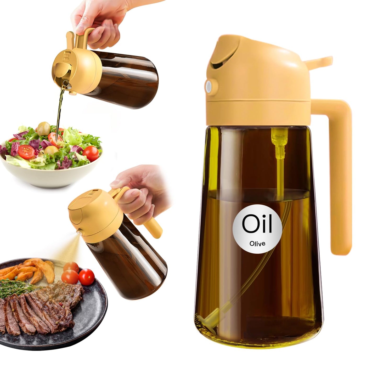 YARRAMATE 16oz/470ml Light Blocking Oil Sprayer for Cooking (Black) | Food-Grade 2 in 1 Olive Oil Dispenser Bottle for Kitchen, Premium Dark Amber Glass Oil Bottle for Air Fryer, BBQ