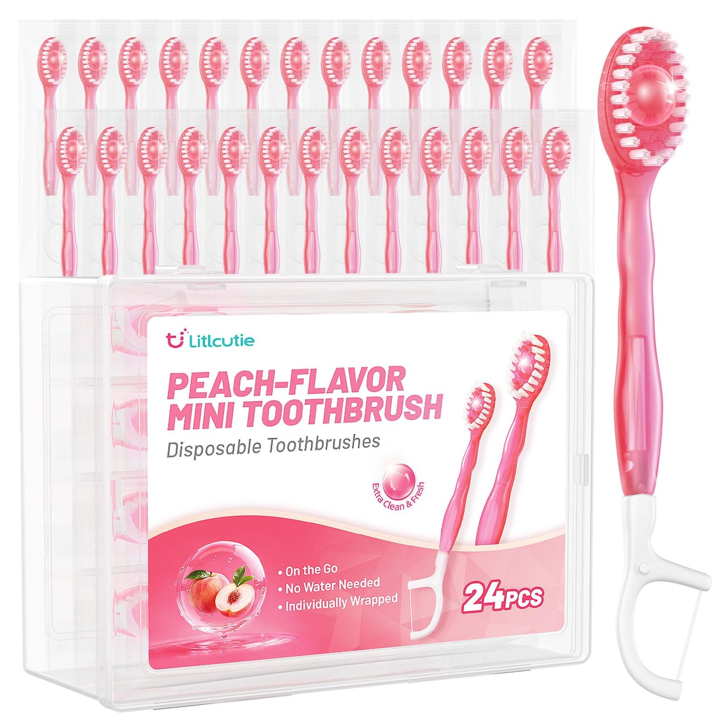 12 Pack 5 in 1 Mini Disposable Toothbrush Kit, Green Tea Flavor | Individually Wrapped, Built-in Toothpaste, Floss, Tooth Pick, Tongue Scraper, Portable for Kids Adults