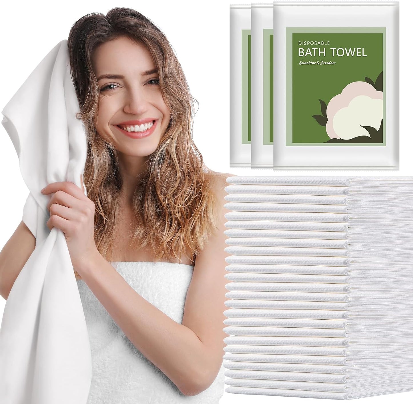 25pack 55" x 27.5" Ultra-Soft and Quick Dry Disposable Bath Towels | Portable Salon Towels for Travel Sauna Spa Beach Gym