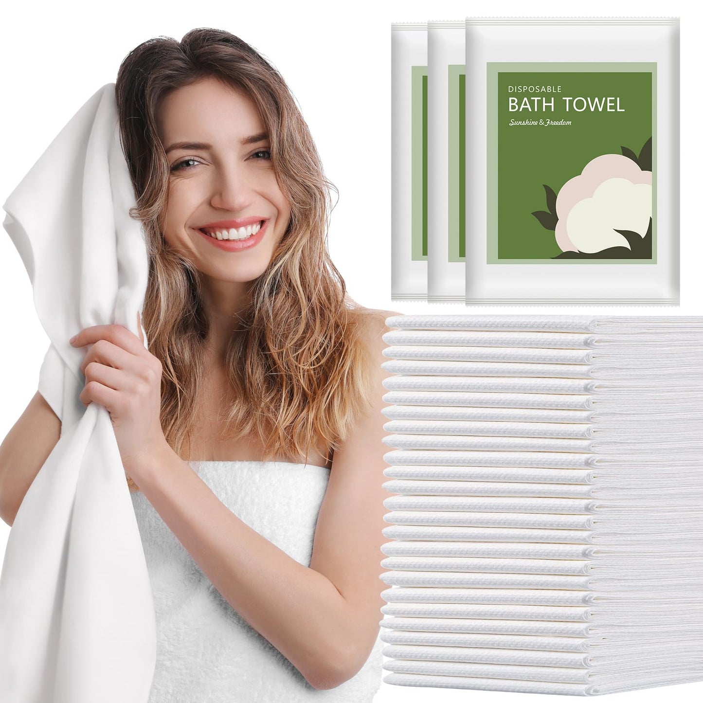 25pack 55" x 27.5" Ultra-Soft and Quick Dry Disposable Bath Towels | Portable Salon Towels for Travel Sauna Spa Beach Gym
