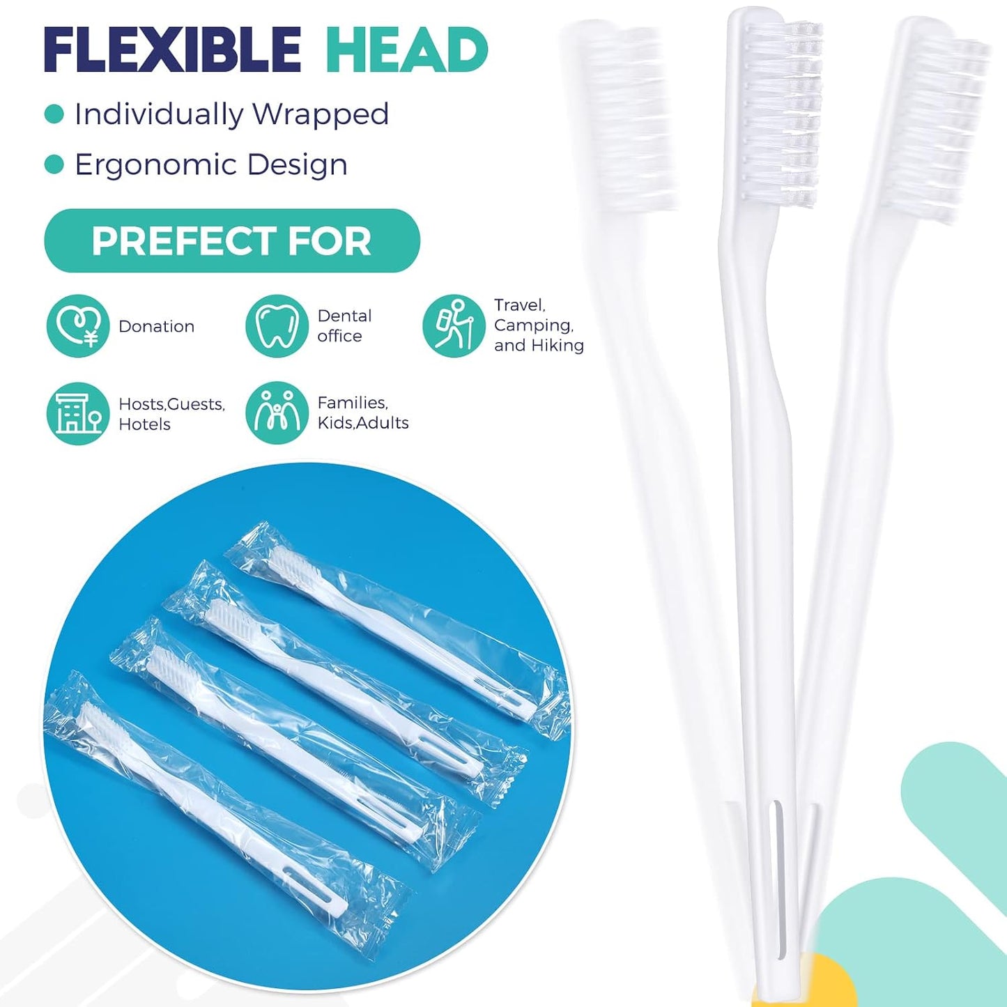 Chengu 200 Pcs Toothbrush Bulk Disposable, Individually Wrapped,White | Disposable Toothbrush for Hotels Donations Guests Adults, Individually Wrapped Tooth Brushes with Soft Bristle, Single Use