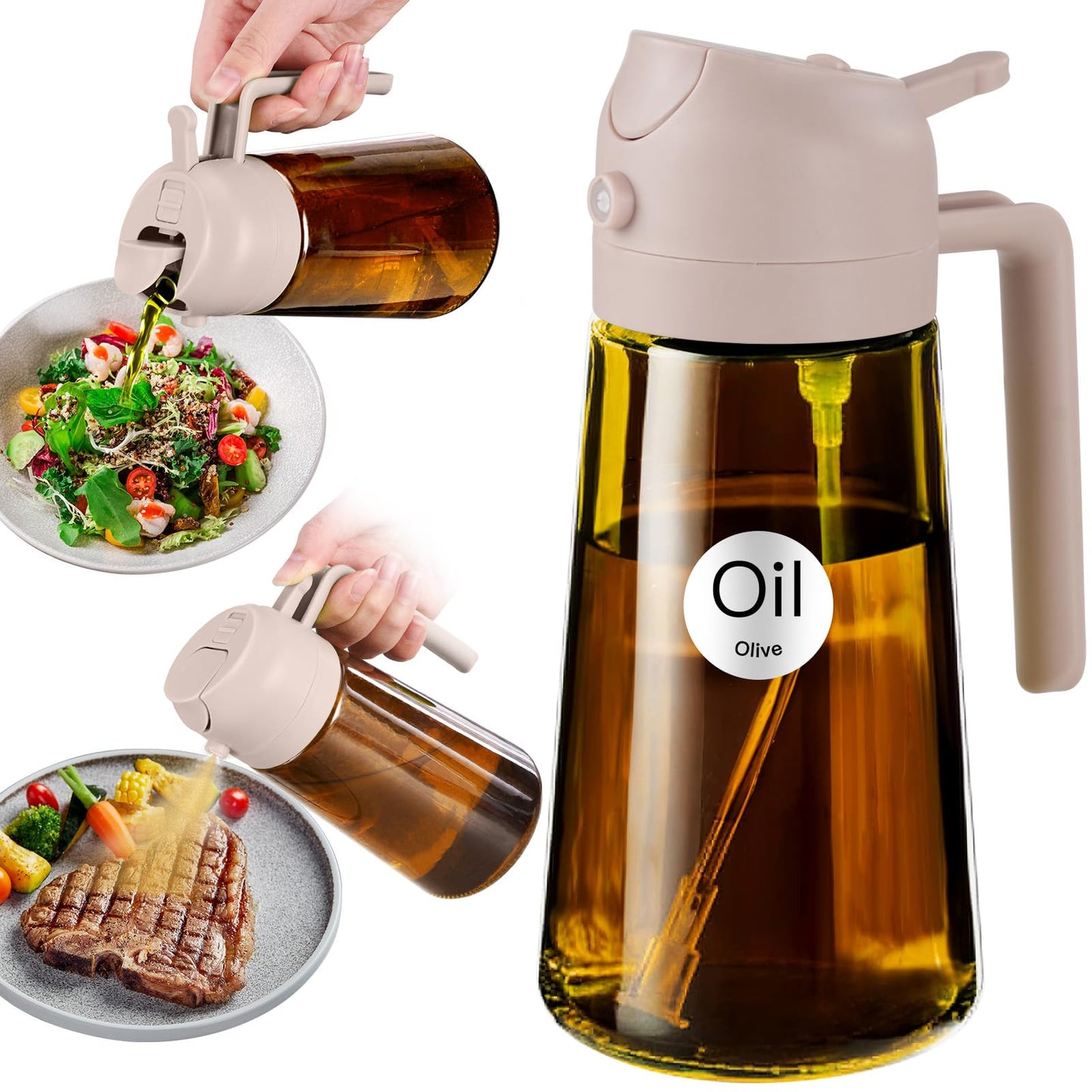 YARRAMATE 16oz/470ml Light Blocking Oil Sprayer for Cooking (Black) | Food-Grade 2 in 1 Olive Oil Dispenser Bottle for Kitchen, Premium Dark Amber Glass Oil Bottle for Air Fryer, BBQ
