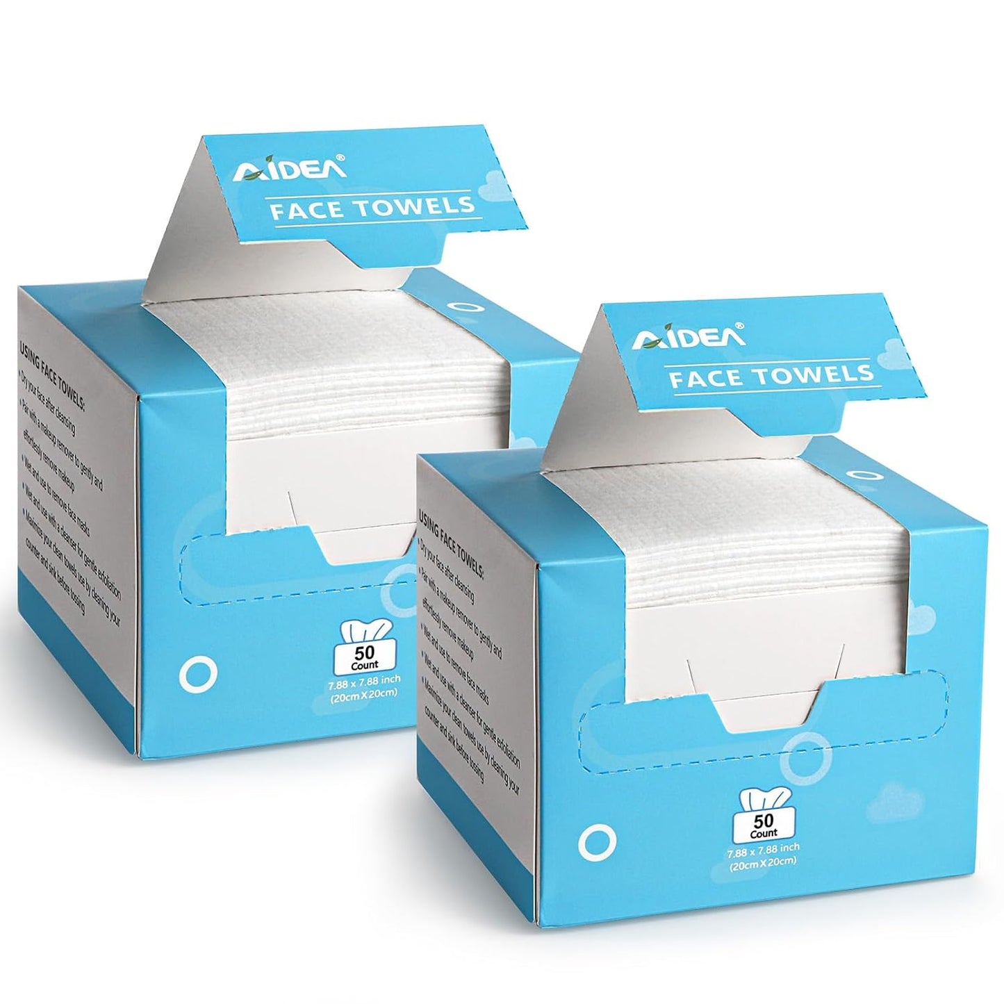 AIDEA Face Towels Disposable-100Ct (2 Box), Face Cloths for Sensitive Skin | Clean Facial Towelettes, Facial Cleansing Wipes for Makeup Removing, Nursing, Travel, Dry Wipes