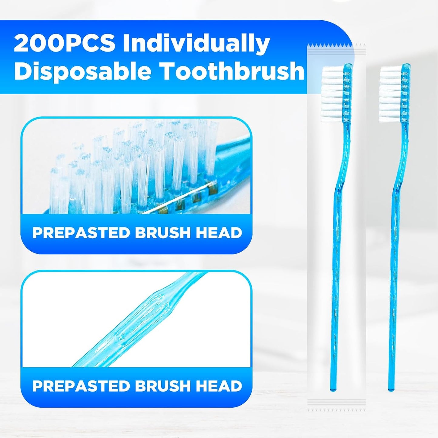 Disposable Toothbrushes with Toothpaste Built in,Mint,100 Pack | Prepasted Toothbrush Individually Wrapped,No Water Needed&No Rinsing,Bulk for Airbnb, Hotels, Camping, Travel，Business Trips