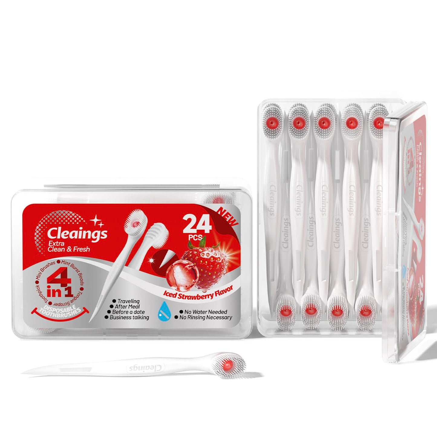 cleaings® 48 Pcs Disposable Mini Toothbrush - Pre-Pasted with Mint Toothpaste & Toothpick - Travel Size Toiletries - 2 Packs of 24 - Mint Flavor