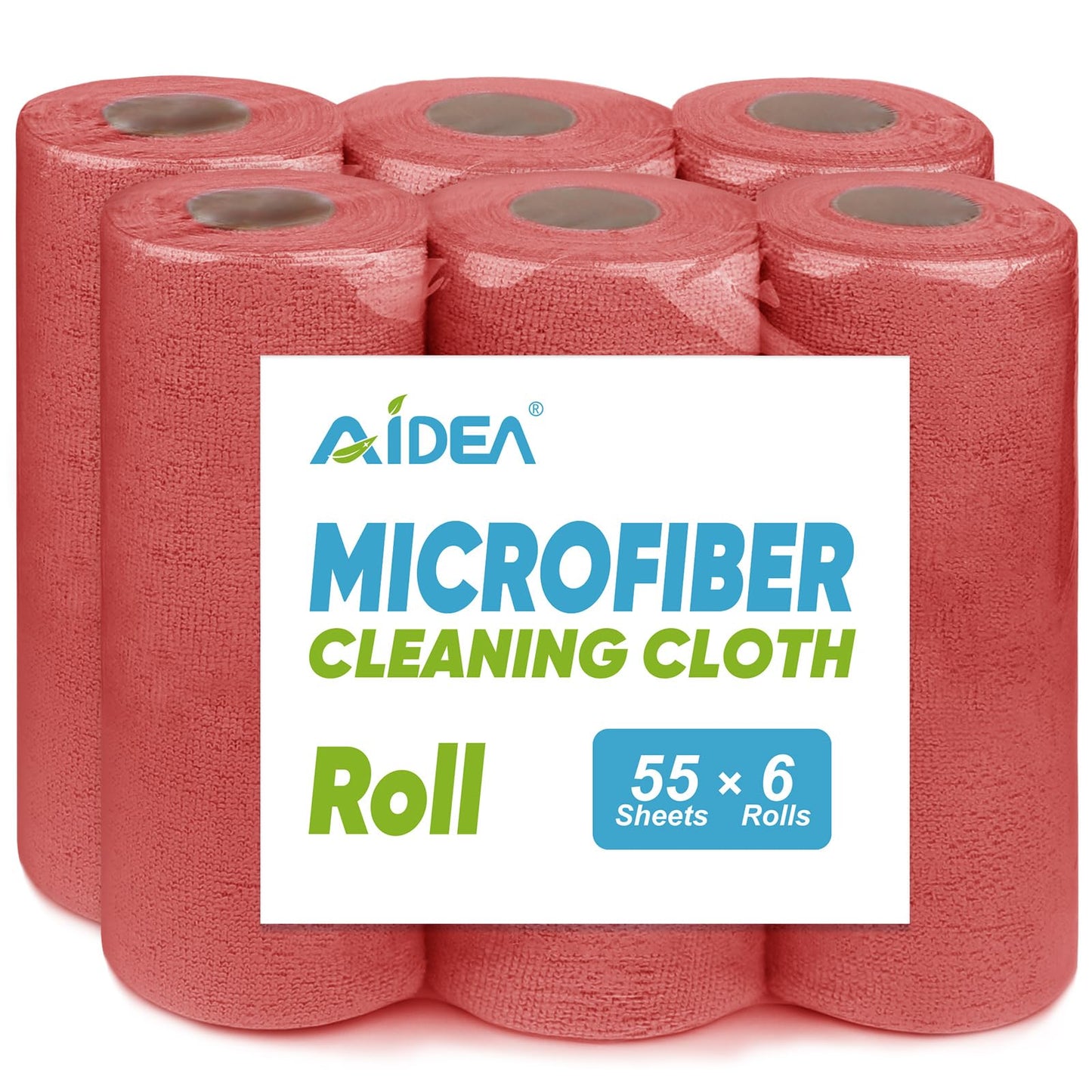 AIDEA Microfiber Cleaning Cloth Roll, Blue Shop Towels 55 Sheets 11×9" | Reusable Paper Towels, Microfiber Towels for Cars, Microfiber Rags for Automotive,Workshop, House, Kitchen, Cleaning Supplies