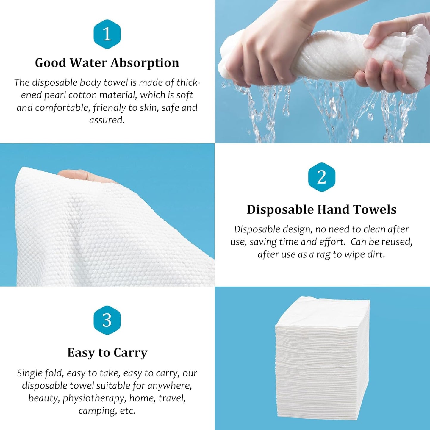 Premium Disposable Towel, 100 PCS Ultra Soft, Quick Dry Disposable Hair Towels Spa Salon Towel, Portable Body Towels Disposable for Massage Beauty Hotel Camping Travel Gym 28 x 12 inch