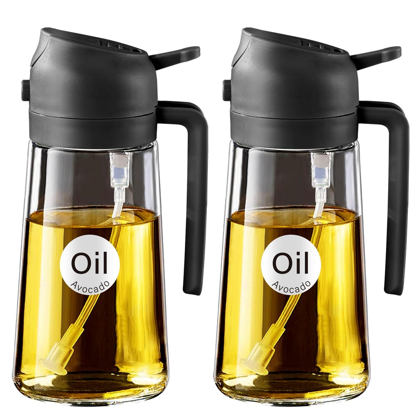 YARRAMATE 16 oz 2-in-1 Glass Olive Oil Sprayer for Cooking, Black | Food-grade dispenser bottle, 470 ml, spray and pour, portion control, stickers included, for salad, frying and BBQ