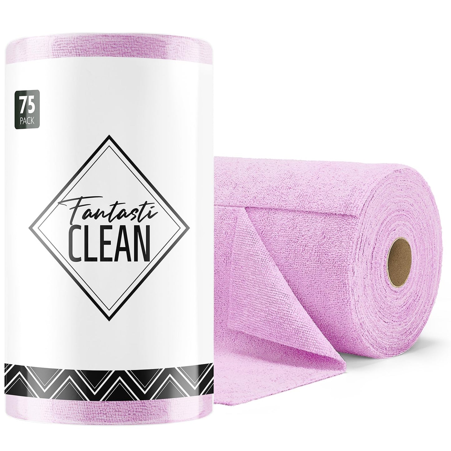 Fantasticlean Microfiber Cleaning Cloth Roll -75 Pack, 12" x 12" (Pink) | Super Absorbent, Lint-free, Tear-away Microfiber Towel Roll, for All-Purpose Cleaning, Reusable Alternative to Paper Towels