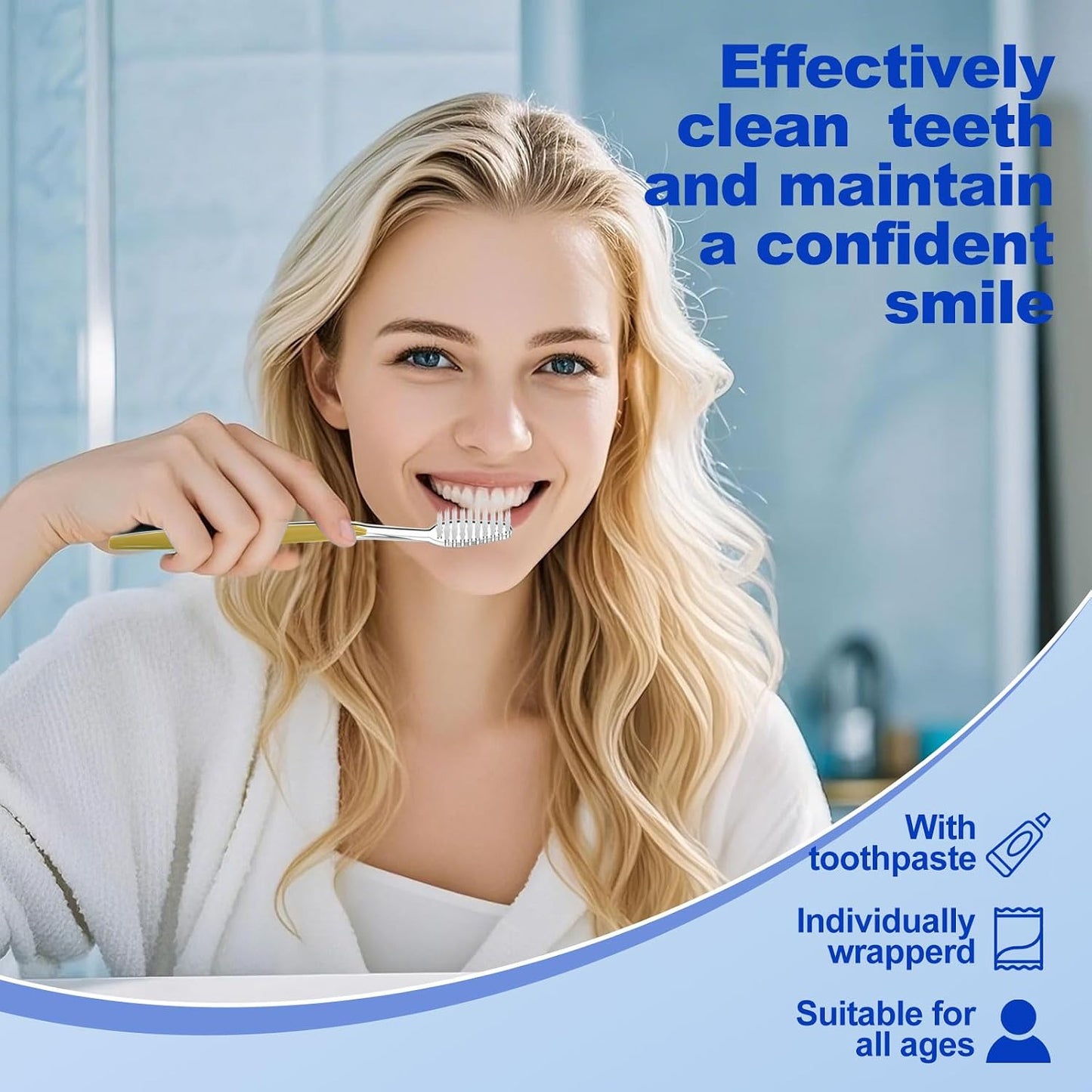 50 Disposable Toothbrushes with Toothpaste Individually Wrapped 5 Colors | Bulk Toothbrush and Toothpaste for Homeless Travel Shelter Air Bnb Hotel Guest