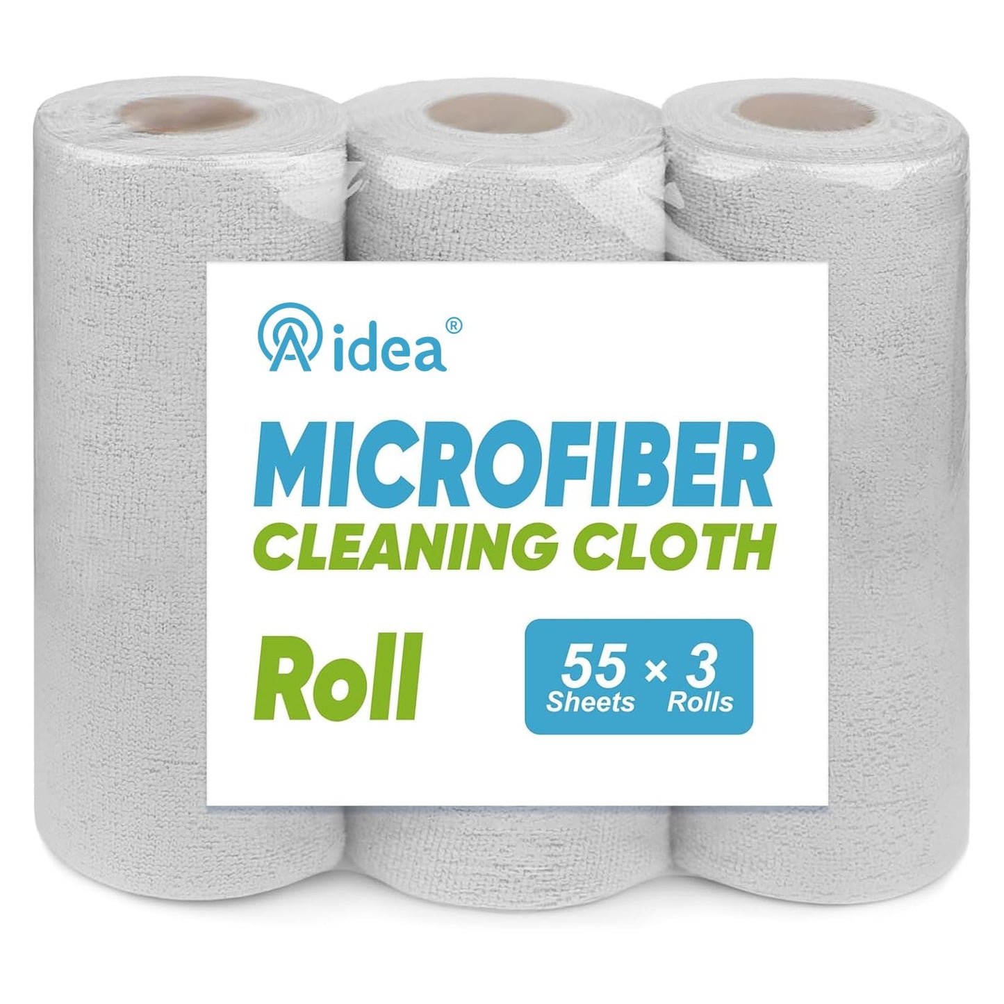AIDEA Microfiber Cleaning Cloth Roll, Blue Shop Towels 55 Sheets 11×9" | Reusable Paper Towels, Microfiber Towels for Cars, Microfiber Rags for Automotive,Workshop, House, Kitchen, Cleaning Supplies