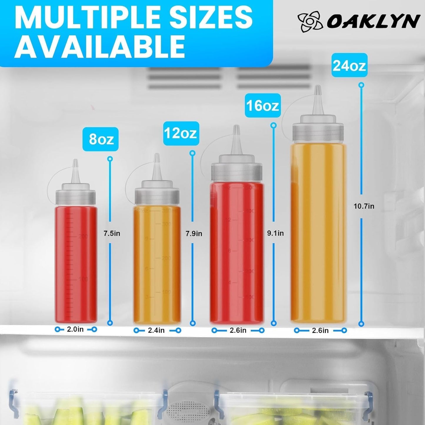 Oaklyn Squirt Bottles, BPA-Free Condiment Squeeze Bottles, 16oz, 6 Pack | For Sauces, Dressings, Oils, BBQ & Crafts – Durable, Leak-Proof, Easy to Fill & Clean