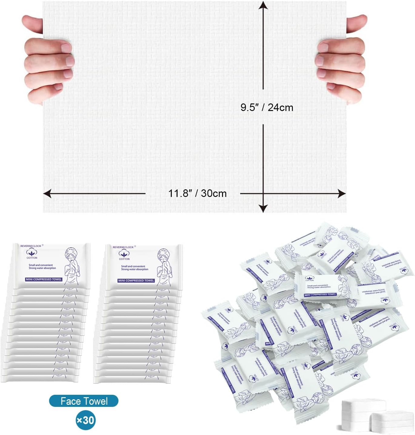 30 Pack Disposable Washcloths for Travel Compressed Towels Tablets | Portable Disposable Face Towel, Thick Reusable Travel Wash Cloth for Camping Hiking Outdoor Sports Beauty Salon Trip Hotel
