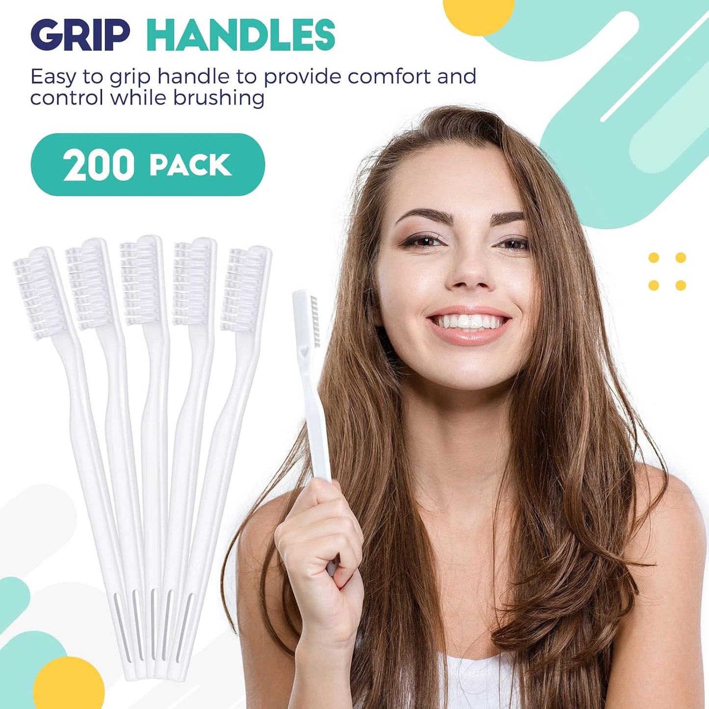 Chengu 200 Pcs Toothbrush Bulk Disposable, Individually Wrapped,White | Disposable Toothbrush for Hotels Donations Guests Adults, Individually Wrapped Tooth Brushes with Soft Bristle, Single Use