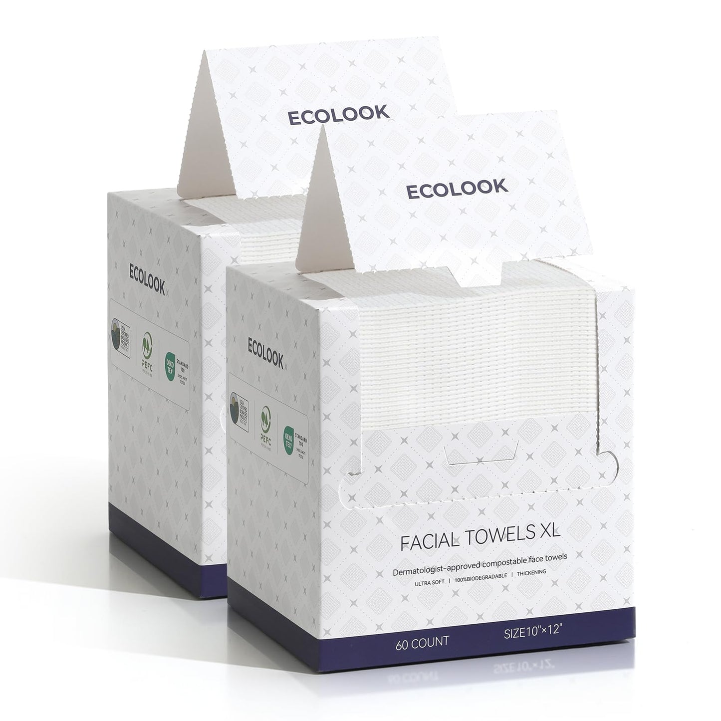 ECOLOOK Disposable Face Towel XL-10"x12" Upgraded Thick Facial Towels, Ultra Soft Clean Face Towels Disposable, 60 Count & 90 GSM, Ideal for Sensitive Skin-2 PACK