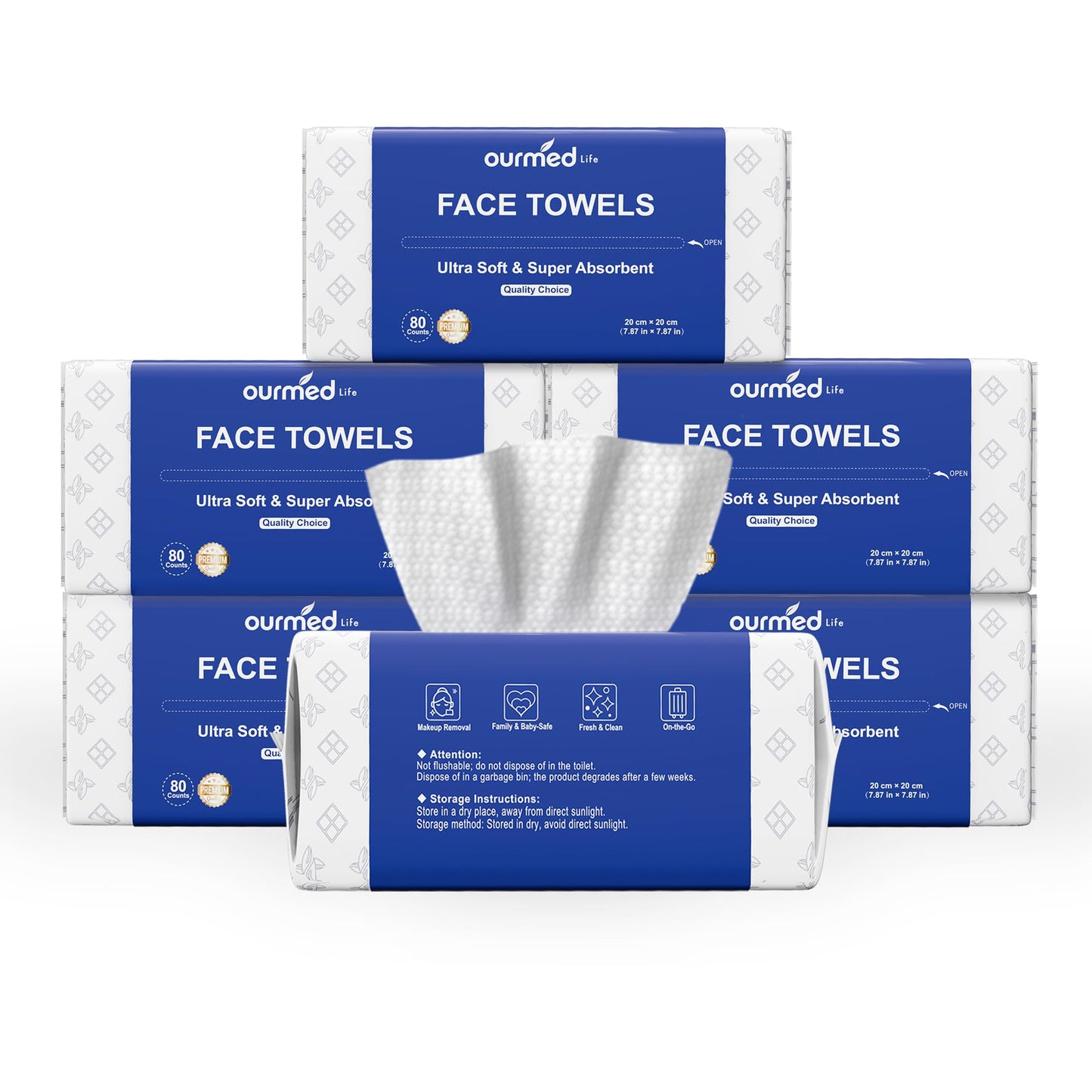 Ourmed Life Clean Face Towels Disposable, Ultra Soft & Absorbent, 100 Ct | Lint-Free, Sensitive Skin Friendly, Biodegradable, Skincare, Makeup Remover Dry Wipes, Facial Towels for Women Cleansing