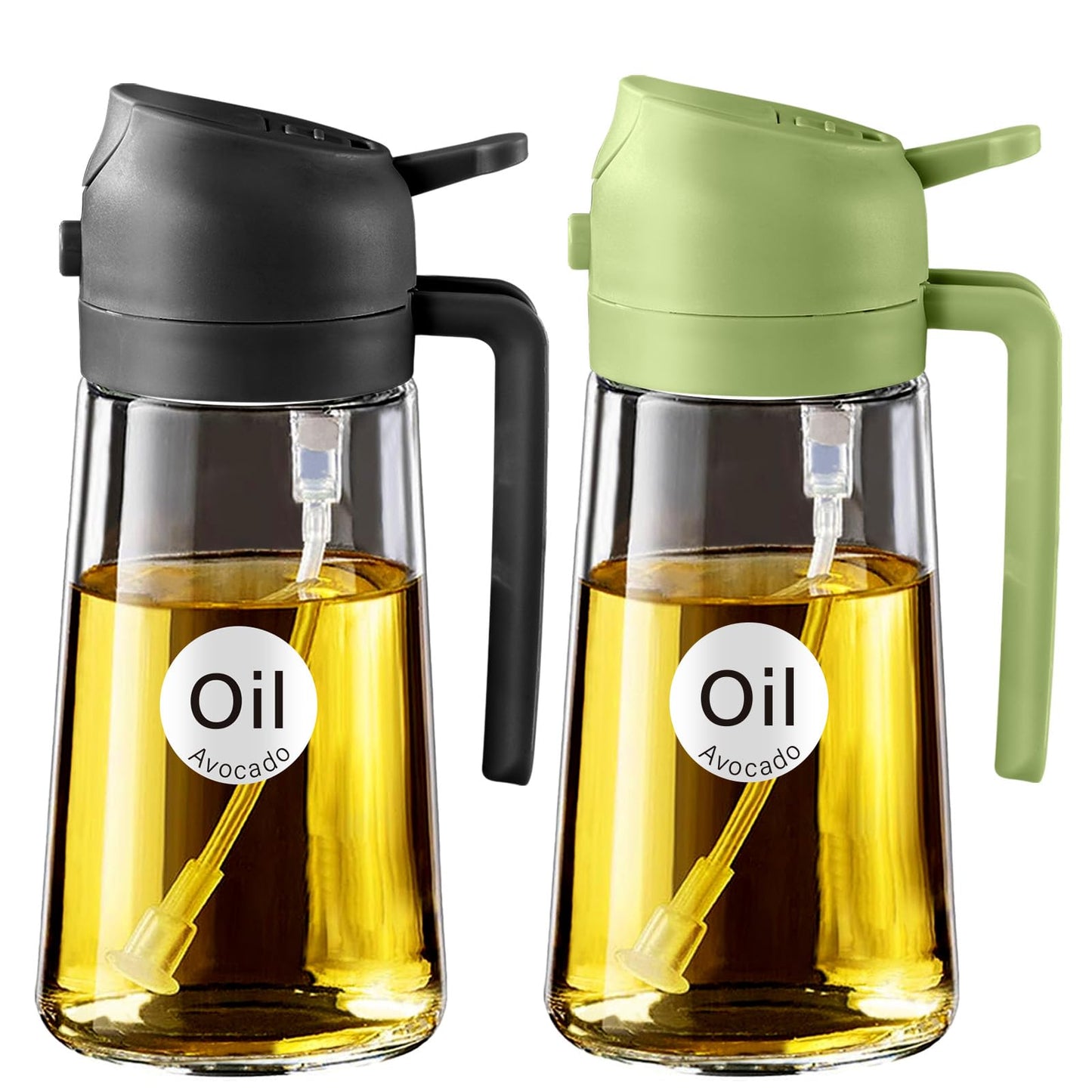 YARRAMATE 16 oz 2-in-1 Glass Olive Oil Sprayer for Cooking, Black | Food-grade dispenser bottle, 470 ml, spray and pour, portion control, stickers included, for salad, frying and BBQ