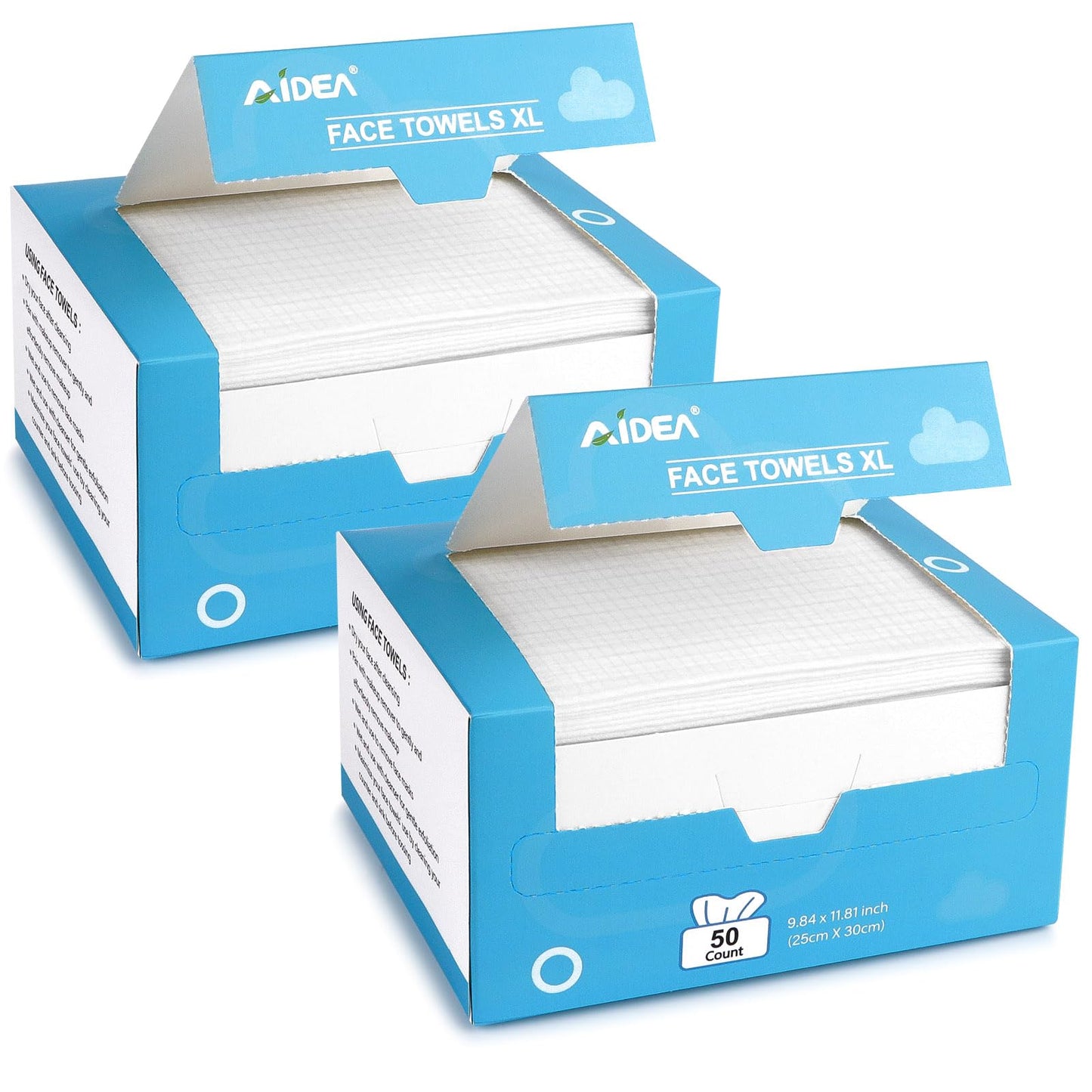 AIDEA Face Towels Disposable-100Ct (2 Box), Face Cloths for Sensitive Skin | Clean Facial Towelettes, Facial Cleansing Wipes for Makeup Removing, Nursing, Travel, Dry Wipes