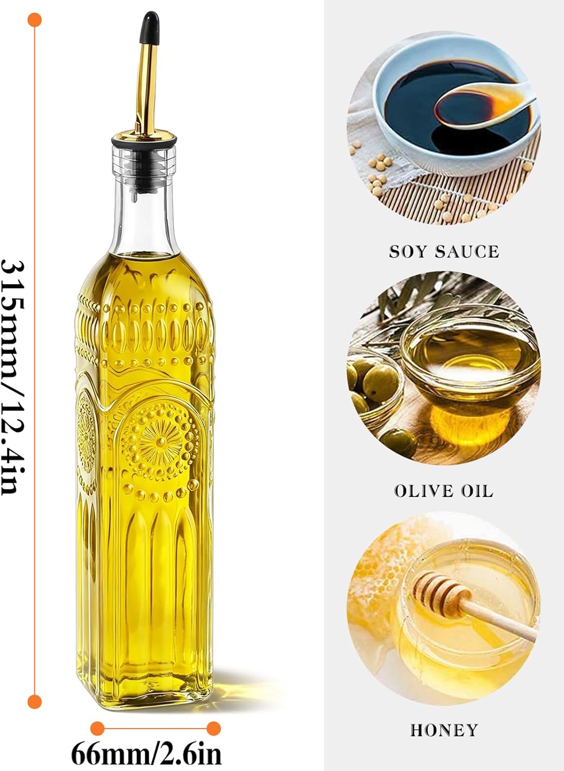 2 Pcs Olive Oil Dispenser Bottle for Kitchen,17oz Clear Glass Cooking Oil and Vinegar Dispenser Set, Coffee Syrup Dispenser with 2 Pourers and 1 Funnel (Two squares)