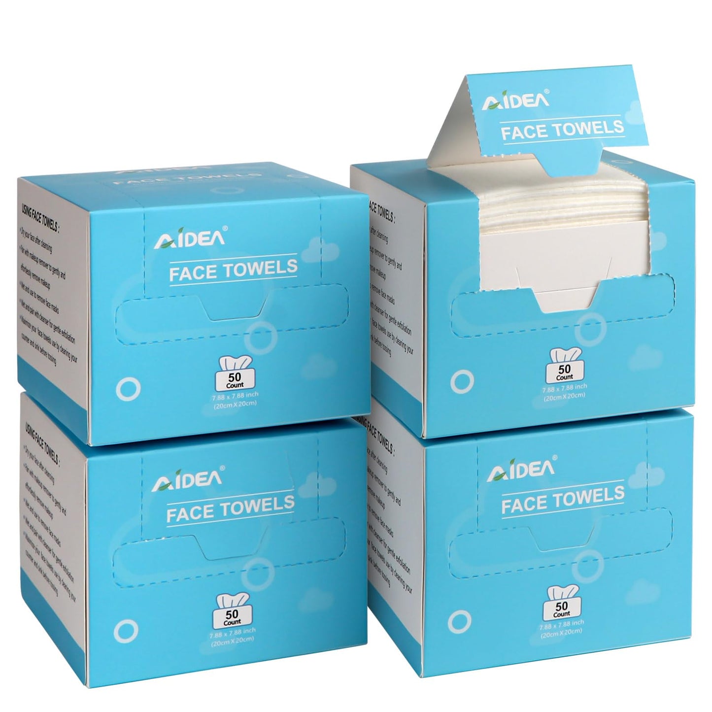 AIDEA Face Towels Disposable-50Ct, Face Cloths for Sensitive Skin | Facial Cleansing Wipes, Facial Towelettes for Makeup Removing, Nursing, Travel, Dry Wipes
