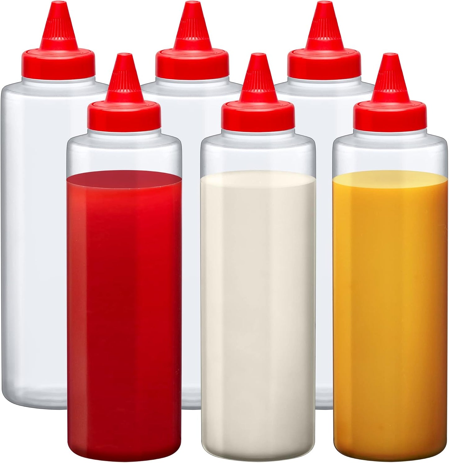 Amazing Abby 16-Ounce Plastic Squeeze Bottles (Set of 6), Reusable Condiment Bottles, BFA-Free, Dishwasher-Safe, Perfect for Ketchup, Mustard, Mayonnaise, Sauces, Condiments, Dressings, and More