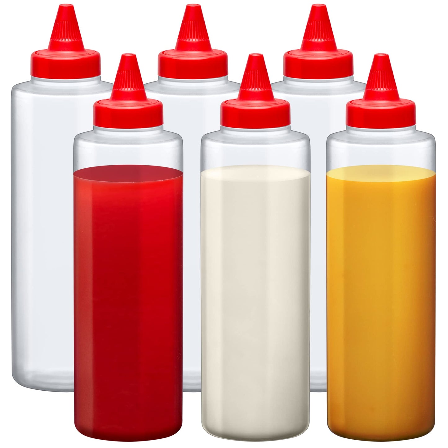 Amazing Abby 16-Ounce Plastic Squeeze Bottles (Set of 6), Reusable Condiment Bottles, BFA-Free, Dishwasher-Safe, Perfect for Ketchup, Mustard, Mayonnaise, Sauces, Condiments, Dressings, and More