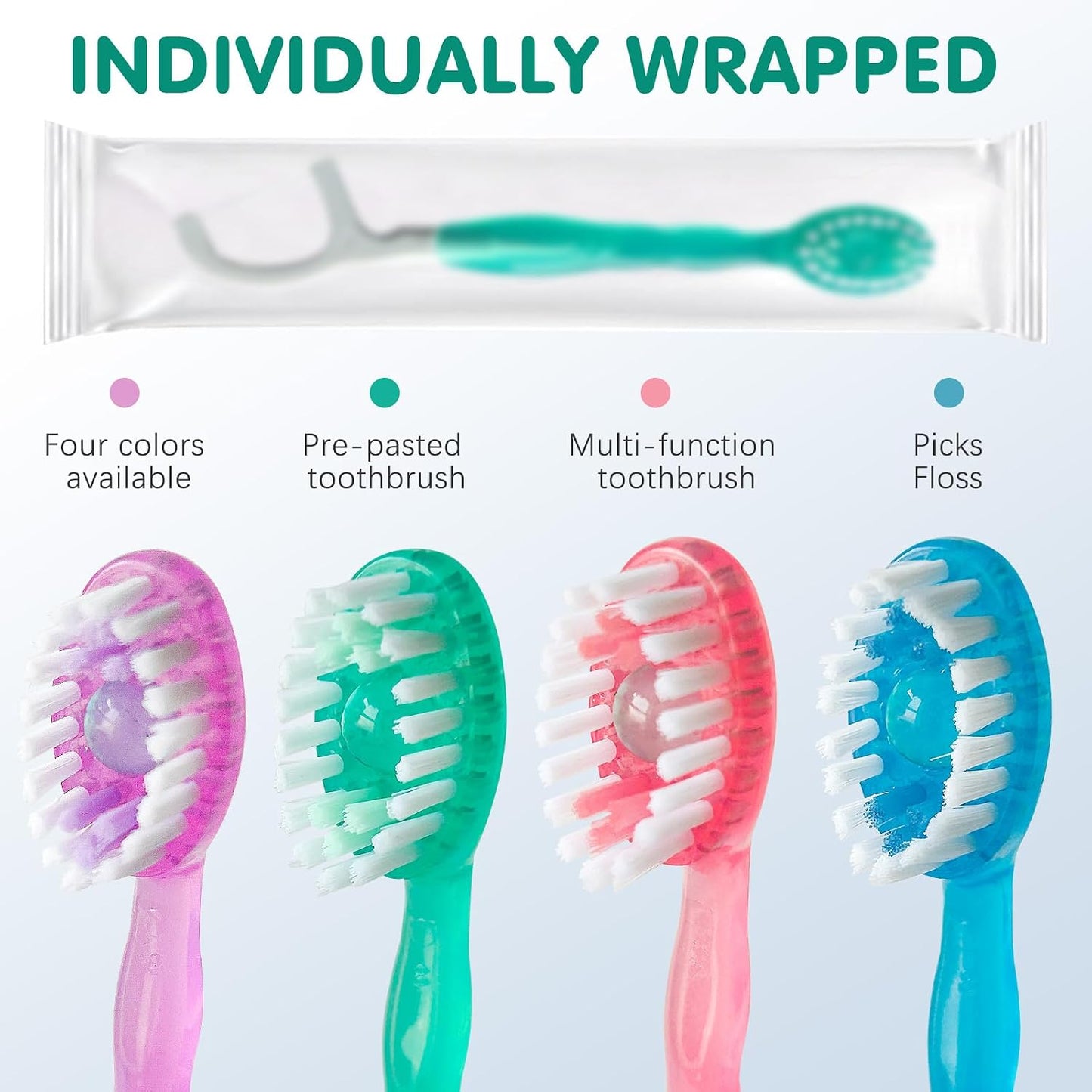 Mini Dispoasble Toothbrush with Toothpaste&Toothpick-24 Packs | Prepasted Travel Toothbrush - Fluoride Free, No Rinsing,5-in-1 with Floss Pick Tongue Cleaner for Braces Travel Camping