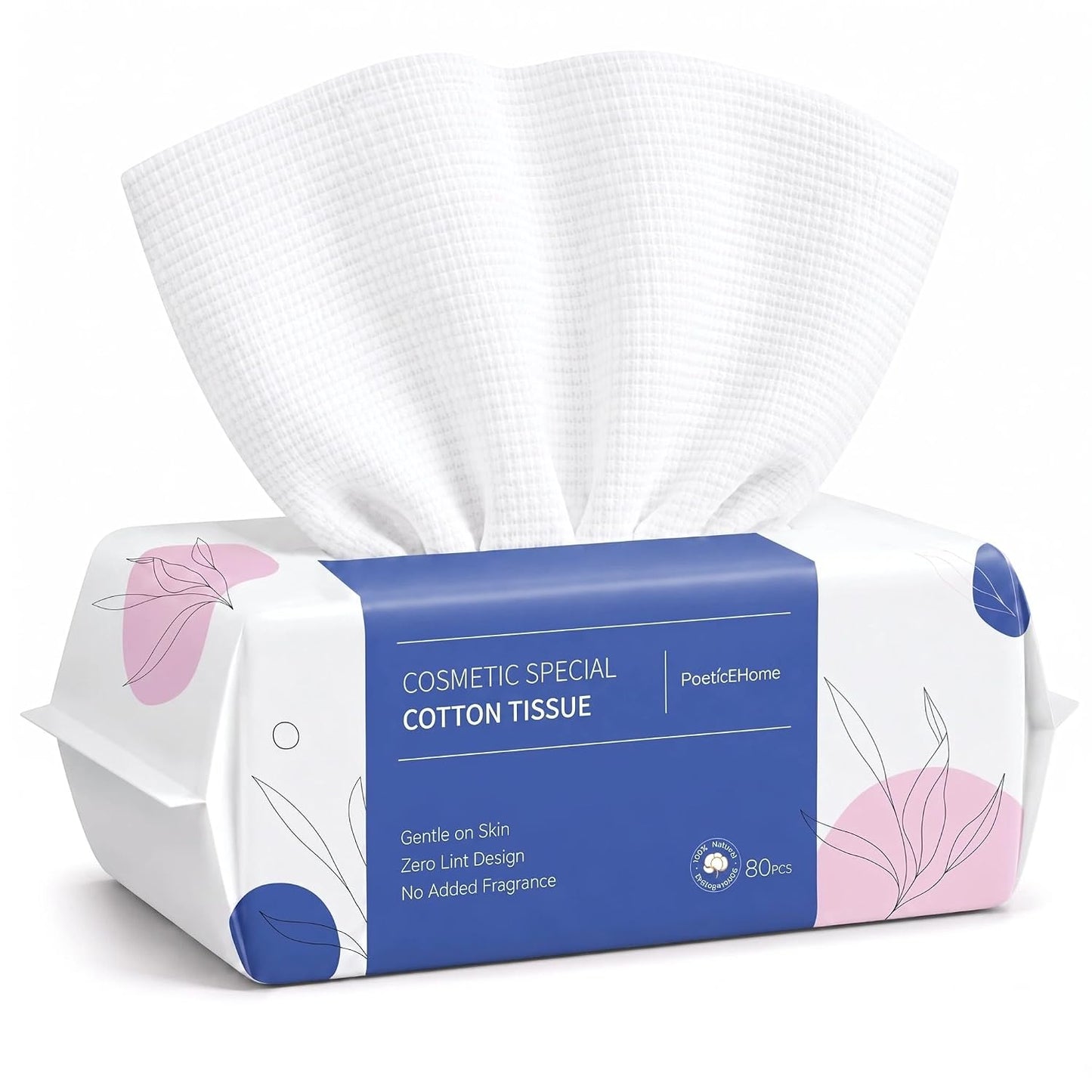 PoeticEHome Disposable Face Towels, Thick Yet Soft Cotton Dry Wipes, 1 Pack | 80-Count Facial Towels for Daily Cleansing, Face Washing and Makeup Removal; Absorbent, Lint-Free, Unscented